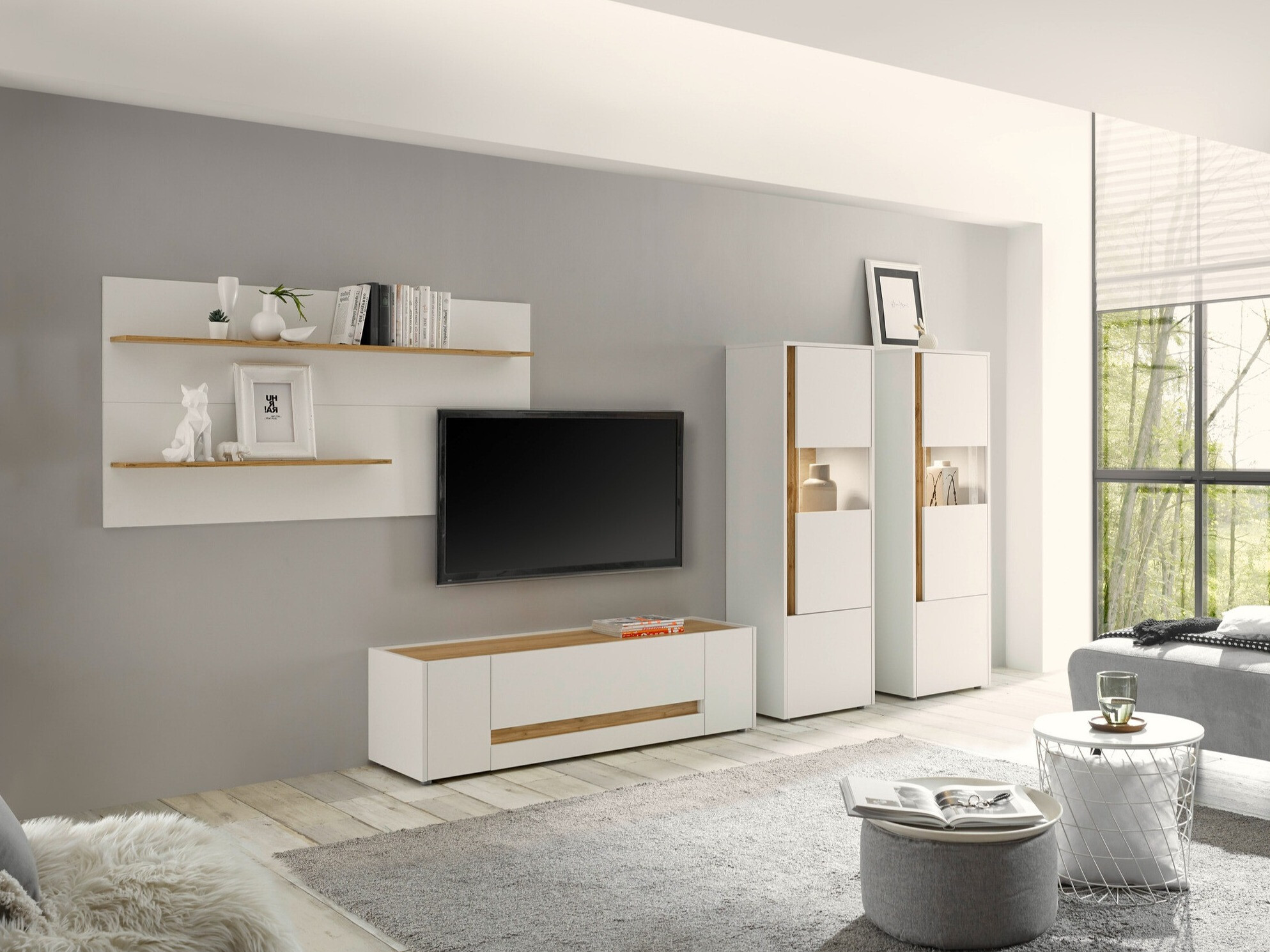 Nappali szett Elbsori 128 (Fehér + Wotan tölgy)