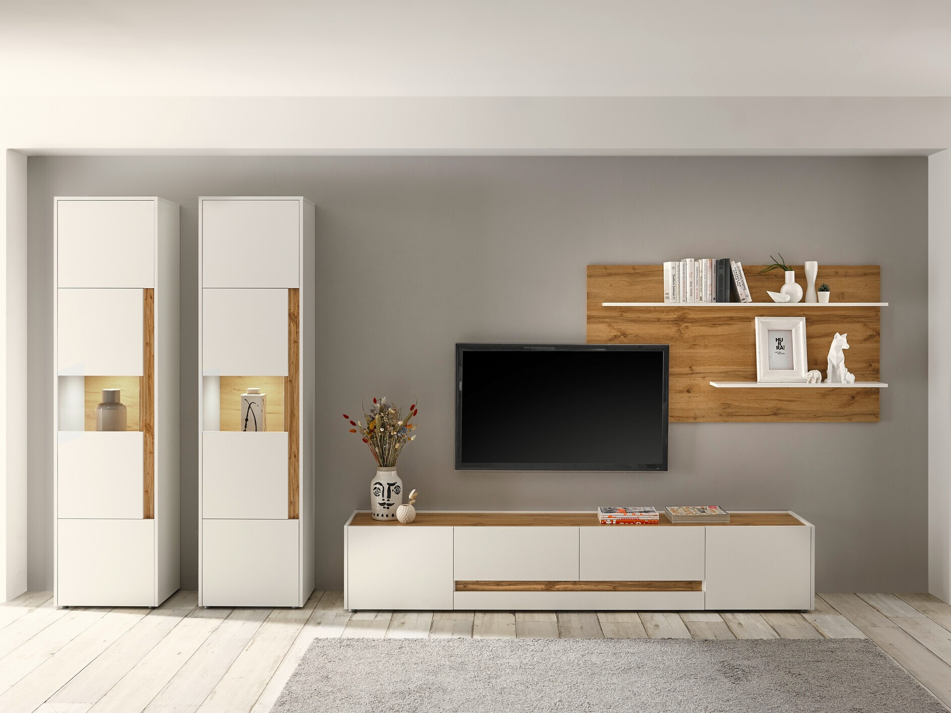 Nappali szett Elbsori 132 (Fehér + Wotan tölgy)