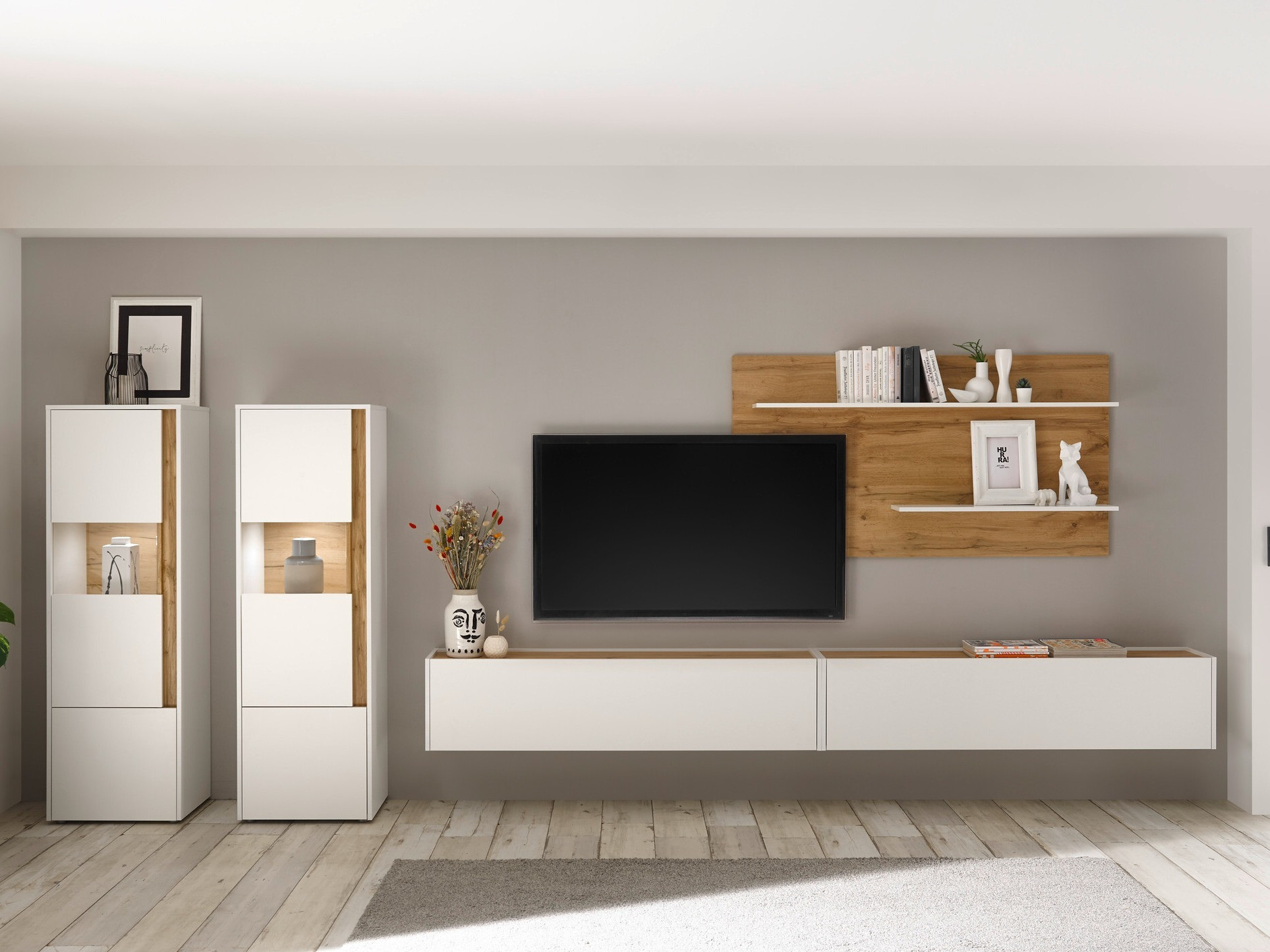 Nappali szett Elbsori 135 (Fehér + Wotan tölgy)