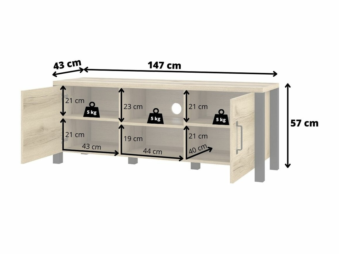 TV-állvány Tornua 104 (Sötét lucfenyő + Matt fekete)