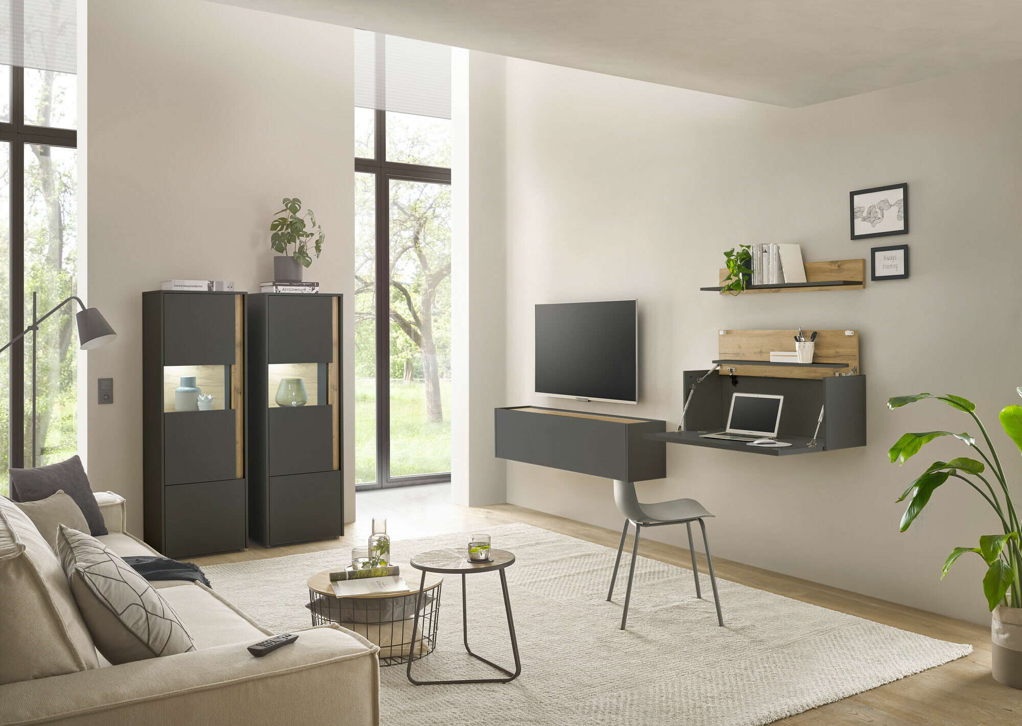 Nappali szett Elbsori 136 (Antracit + Wotan tölgy)