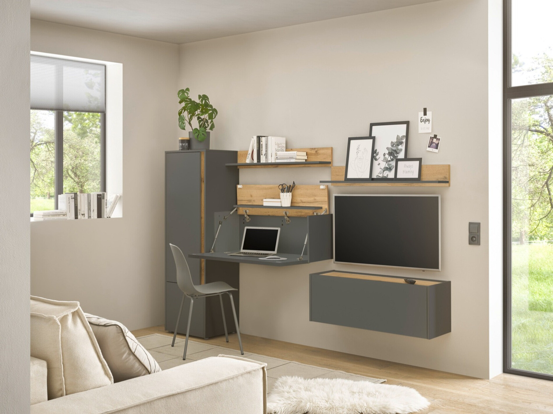 Nappali szett Elbsori 138 (Antracit + Wotan tölgy)