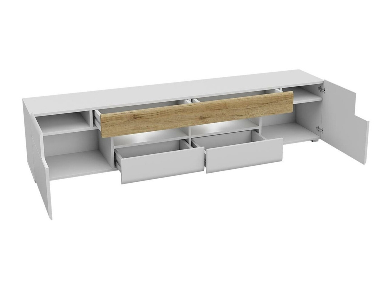 TV-állvány Torsone 113 (Fehér + Fényes fehér + San remo tölgy)