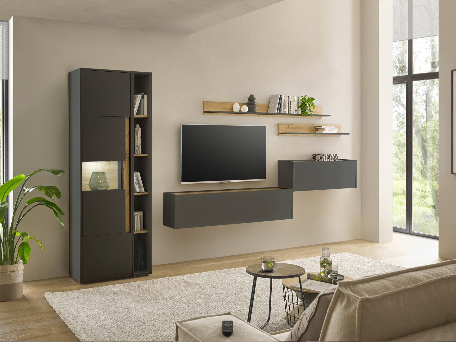 Nappali szett Elbsori 140 (Antracit + Wotan tölgy)