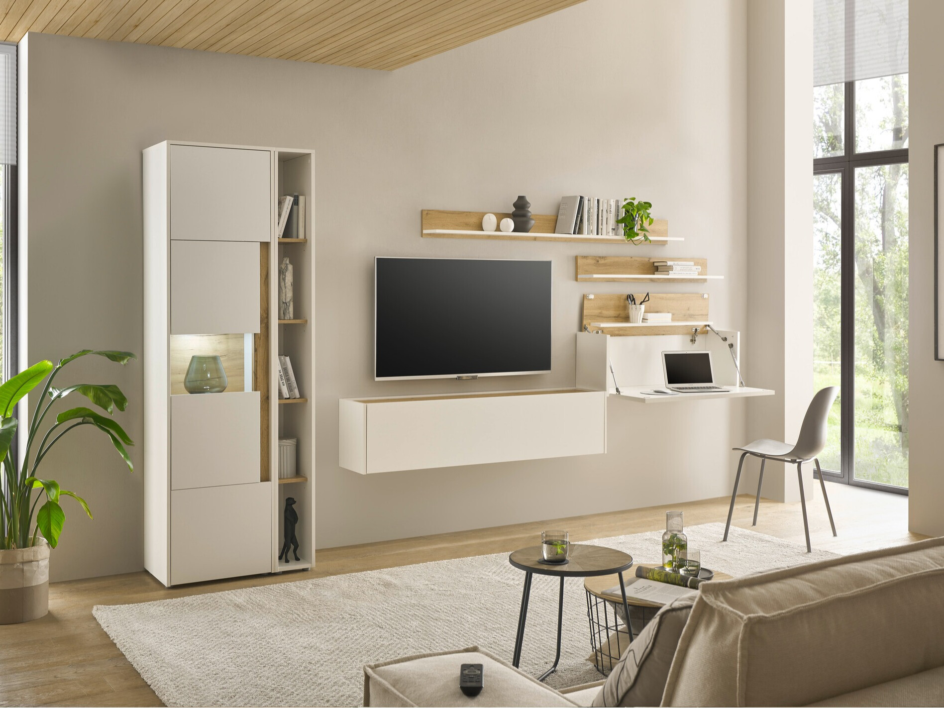 Nappali szett Elbsori 140 (Fehér + Wotan tölgy)