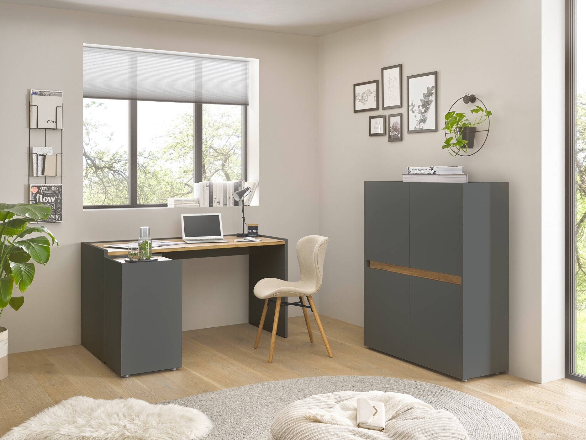 Otthoni iroda készlet Elbsori 150 (Antracit + Wotan tölgy)