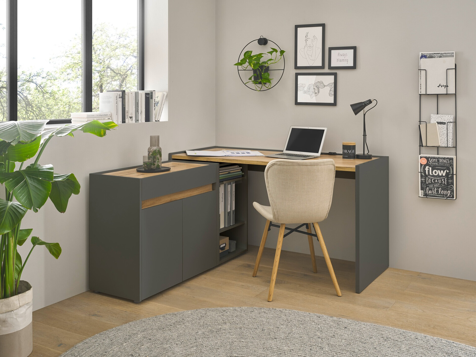 Otthoni iroda készlet Elbsori 151 (Antracit + Wotan tölgy)