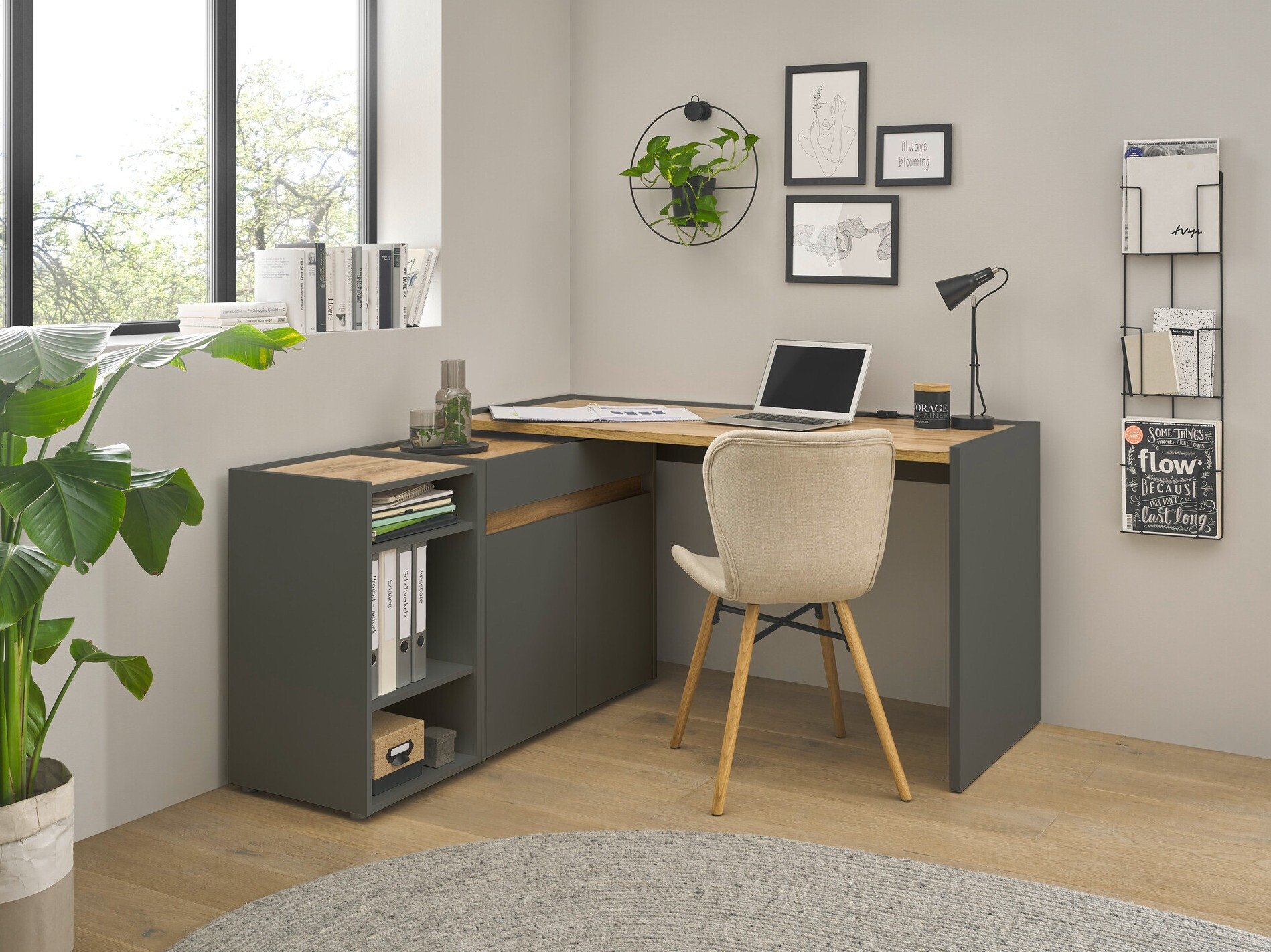 Otthoni iroda készlet Elbsori 151 (Antracit + Wotan tölgy)