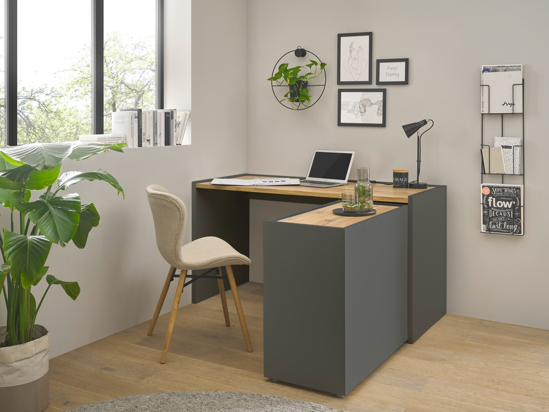 Otthoni iroda készlet Elbsori 151 (Antracit + Wotan tölgy)