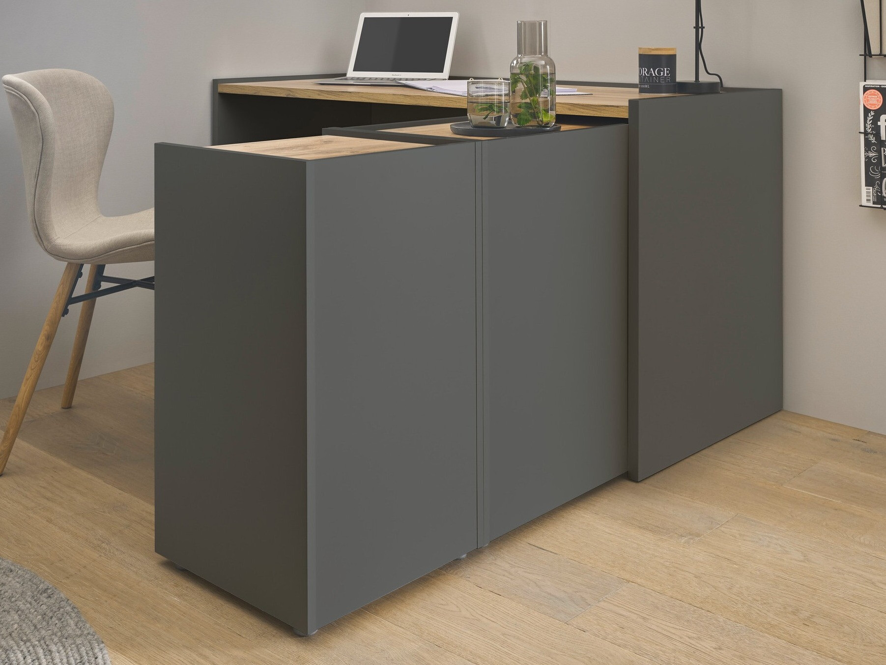 Otthoni iroda készlet Elbsori 151 (Antracit + Wotan tölgy)