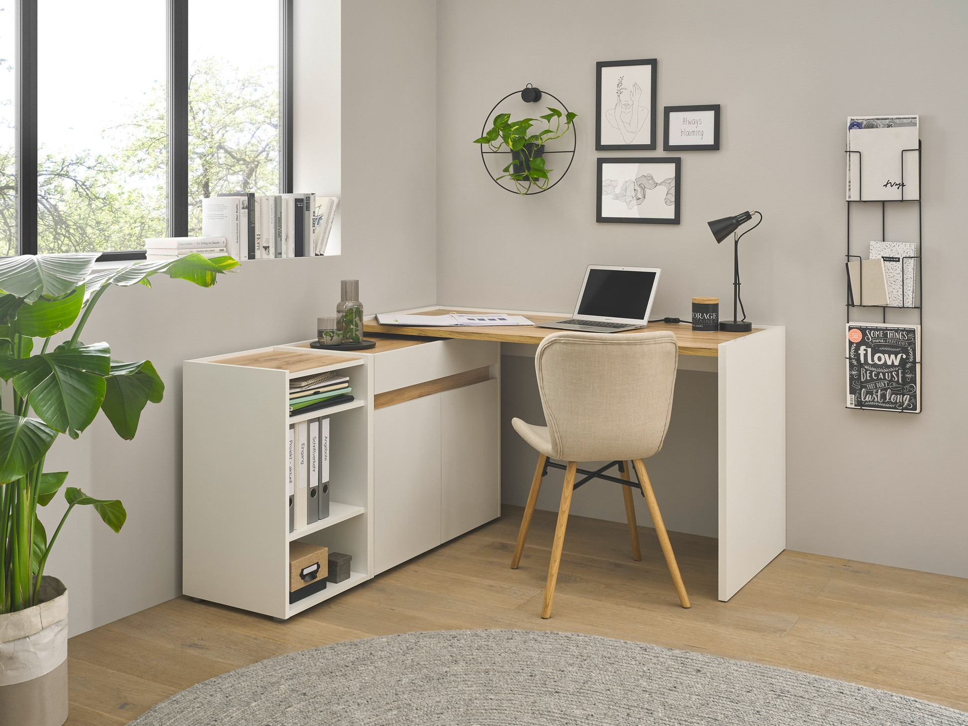 Otthoni iroda készlet Elbsori 151 (Fehér + Wotan tölgy)