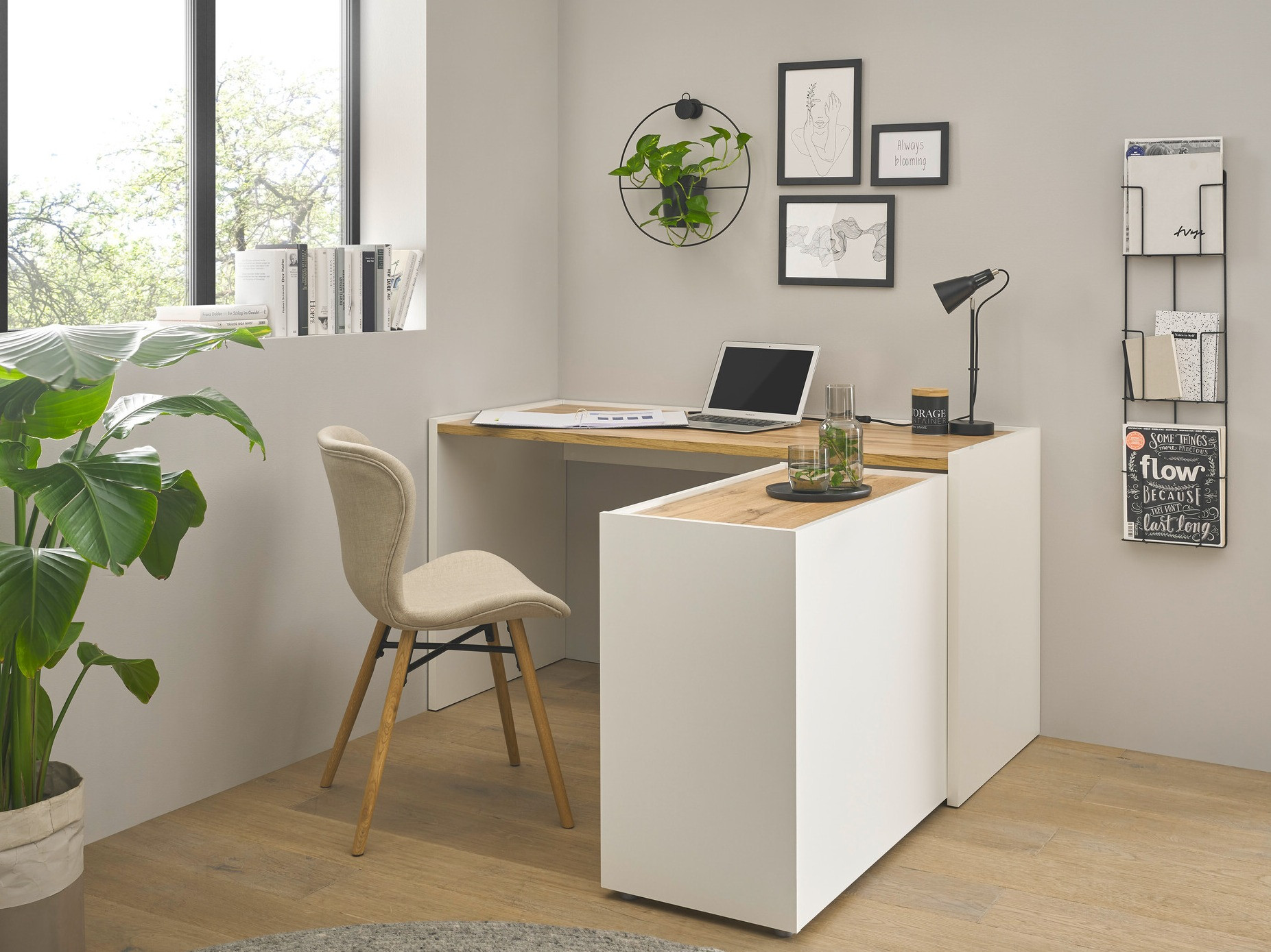 Otthoni iroda készlet Elbsori 151 (Fehér + Wotan tölgy)