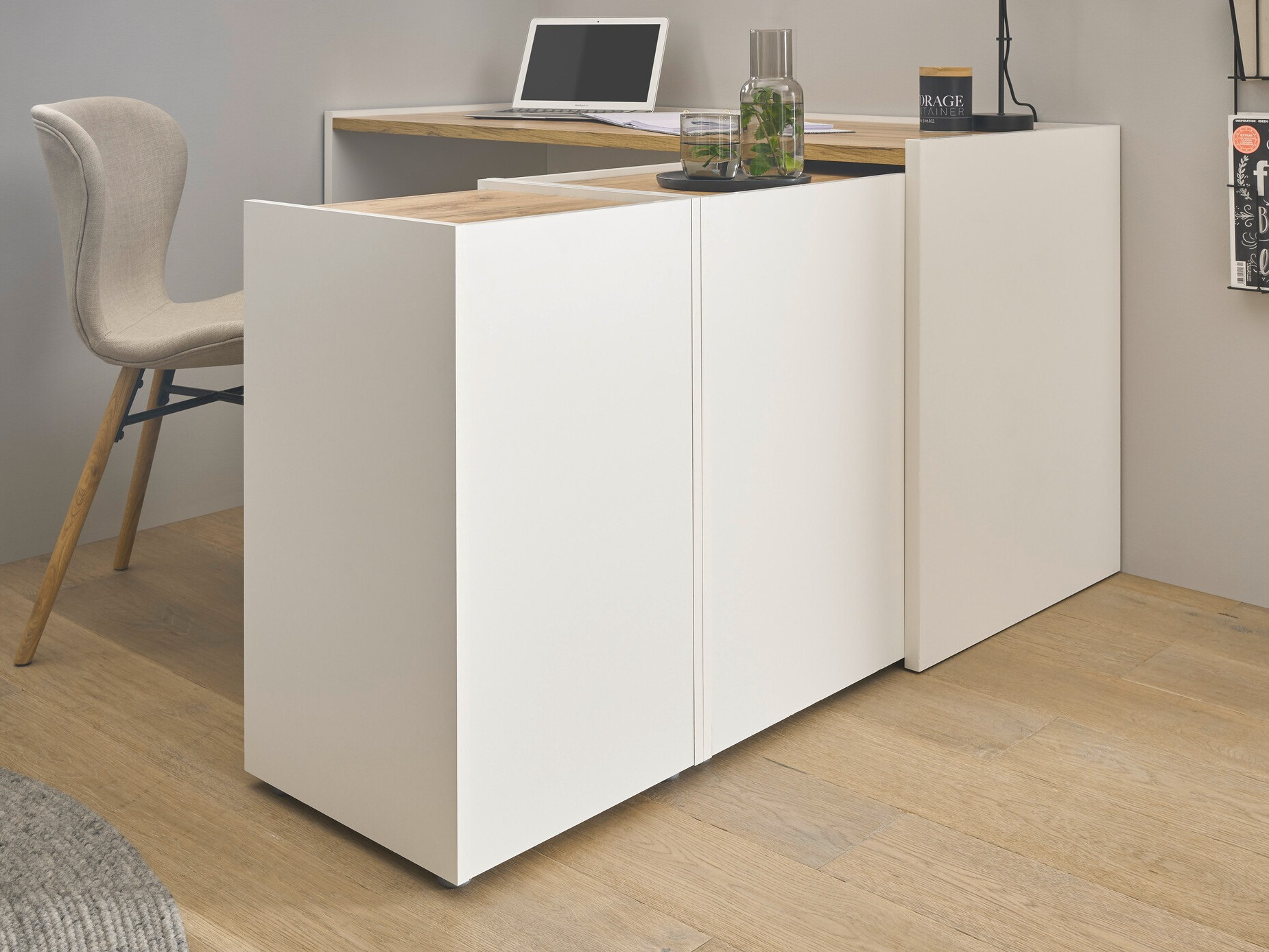 Otthoni iroda készlet Elbsori 151 (Fehér + Wotan tölgy)