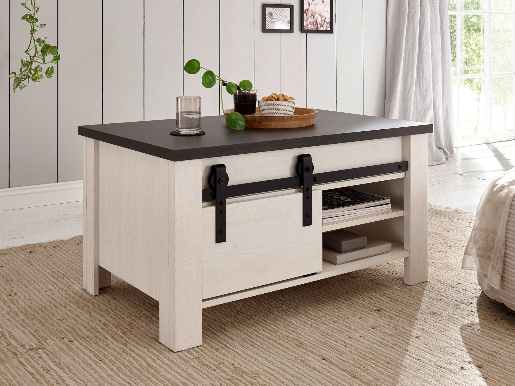 Dohányzóasztal Cirtale 111 (Antracit + Fehérített fenyő)