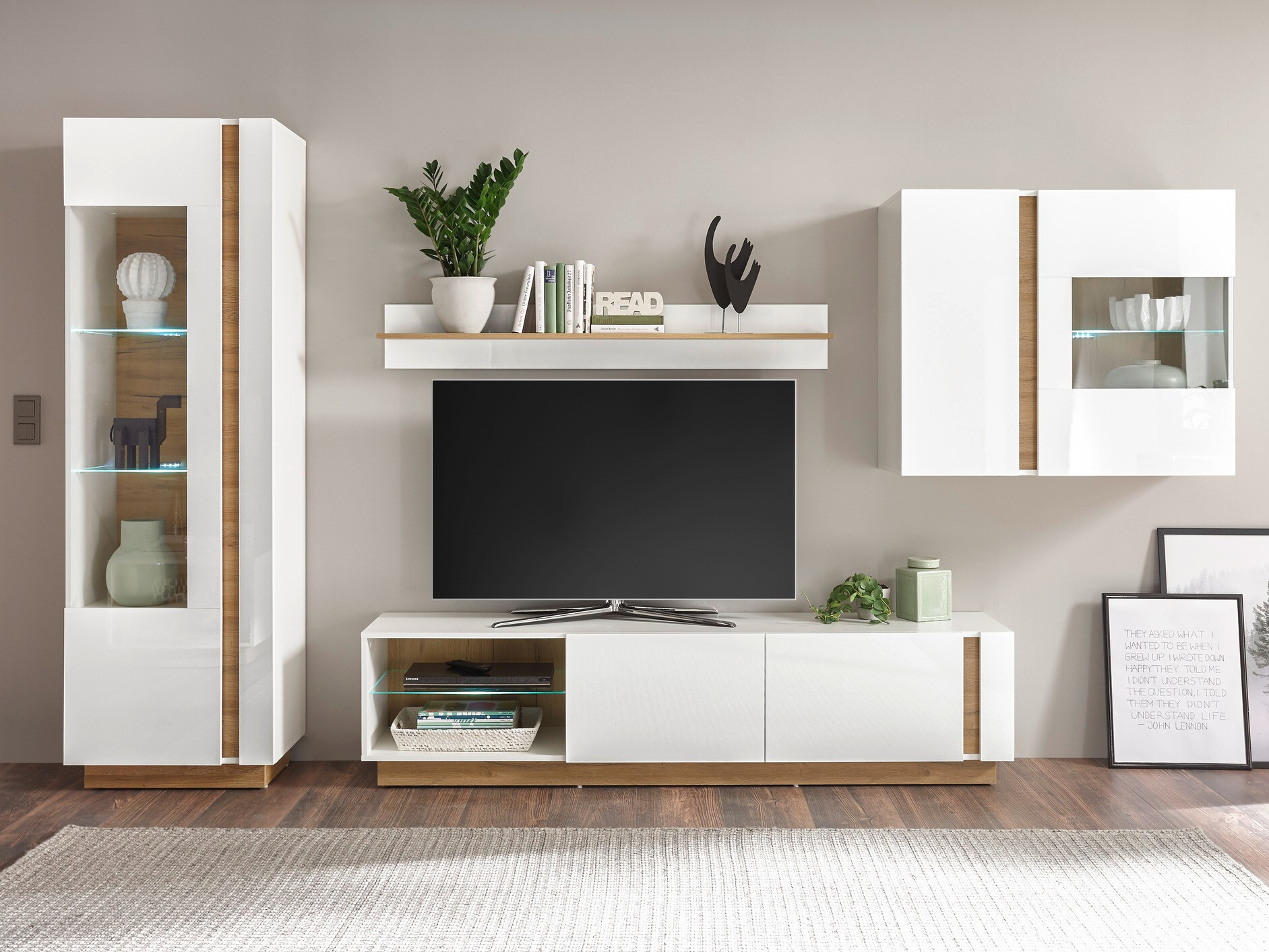 Fali polc Veropho 109 (Fényes fehér + Grandson tölgy)