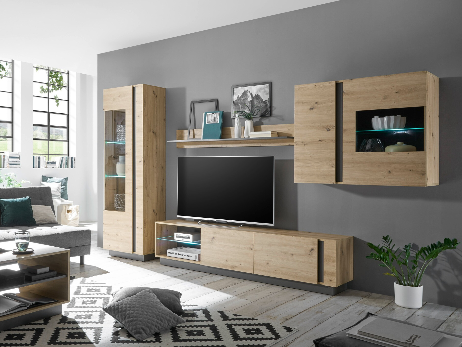 Fali szekrény Veropho 105 (Artisan tölgy + Grafit)