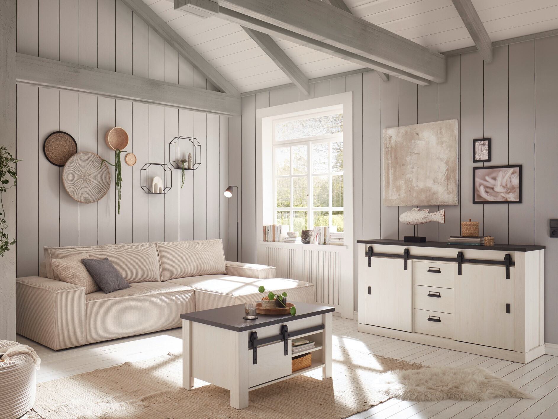 Komód Cirtale 116 (Antracit + Fehérített fenyő)