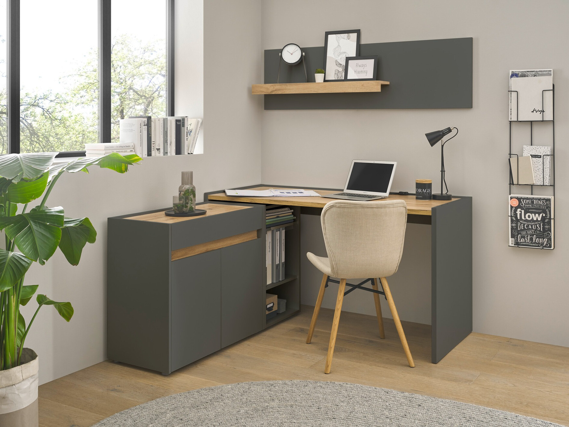 Otthoni iroda készlet Elbsori 152 (Antracit + Wotan tölgy)