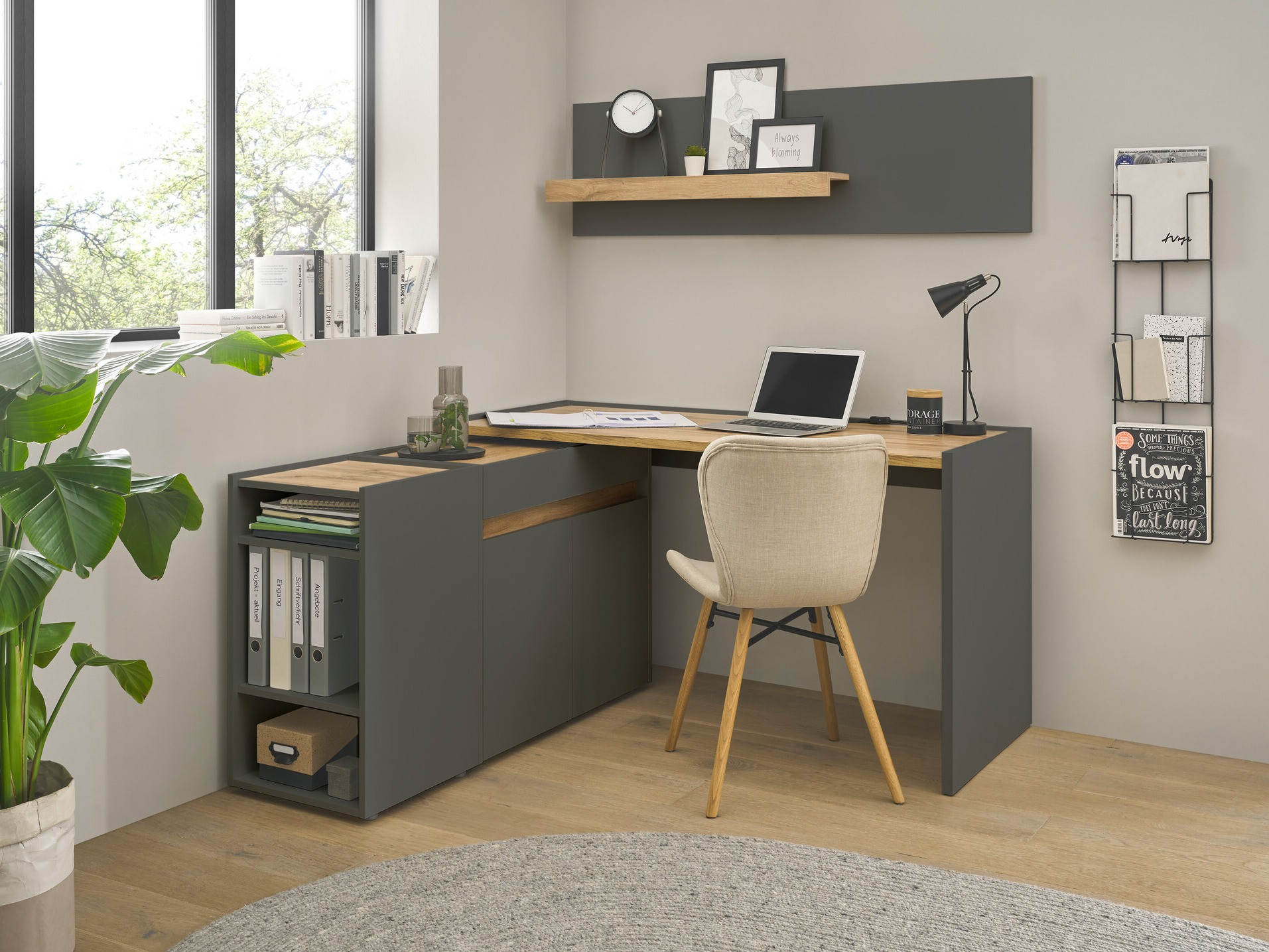 Otthoni iroda készlet Elbsori 152 (Antracit + Wotan tölgy)