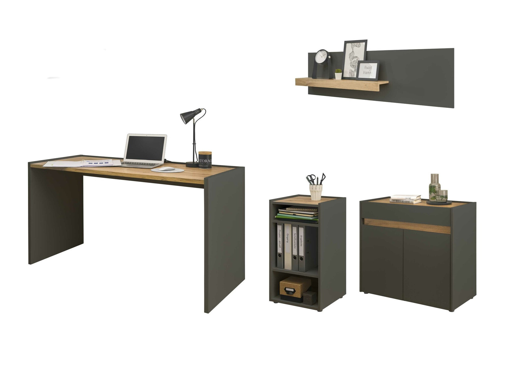 Otthoni iroda készlet Elbsori 152 (Antracit + Wotan tölgy)
