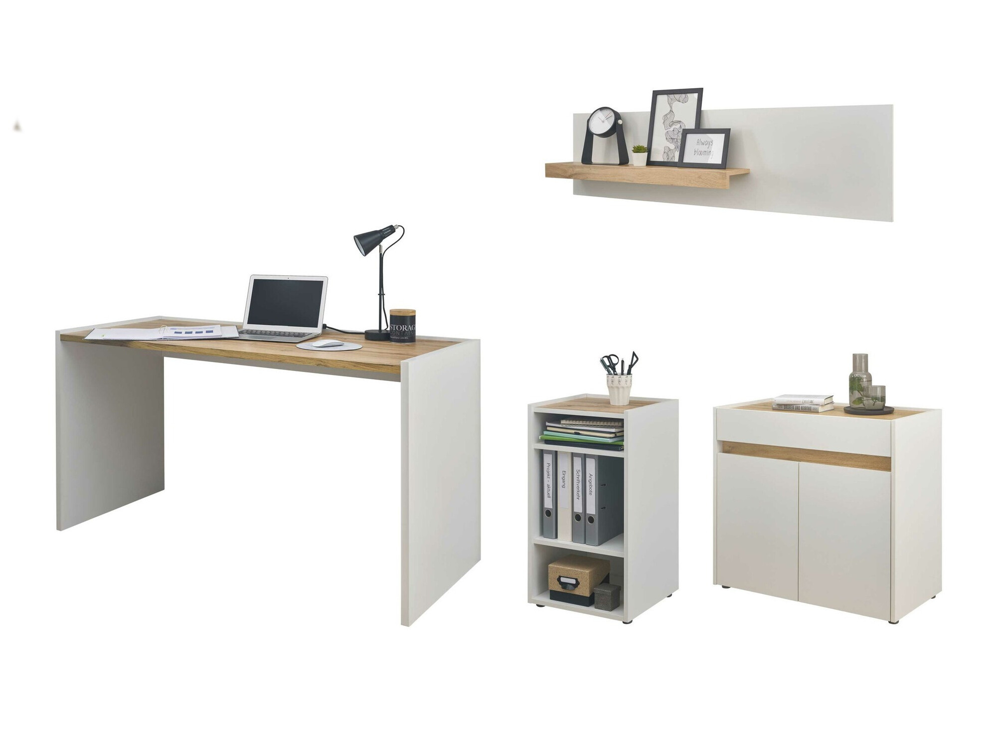 Otthoni iroda készlet Elbsori 152 (Fehér + Wotan tölgy)