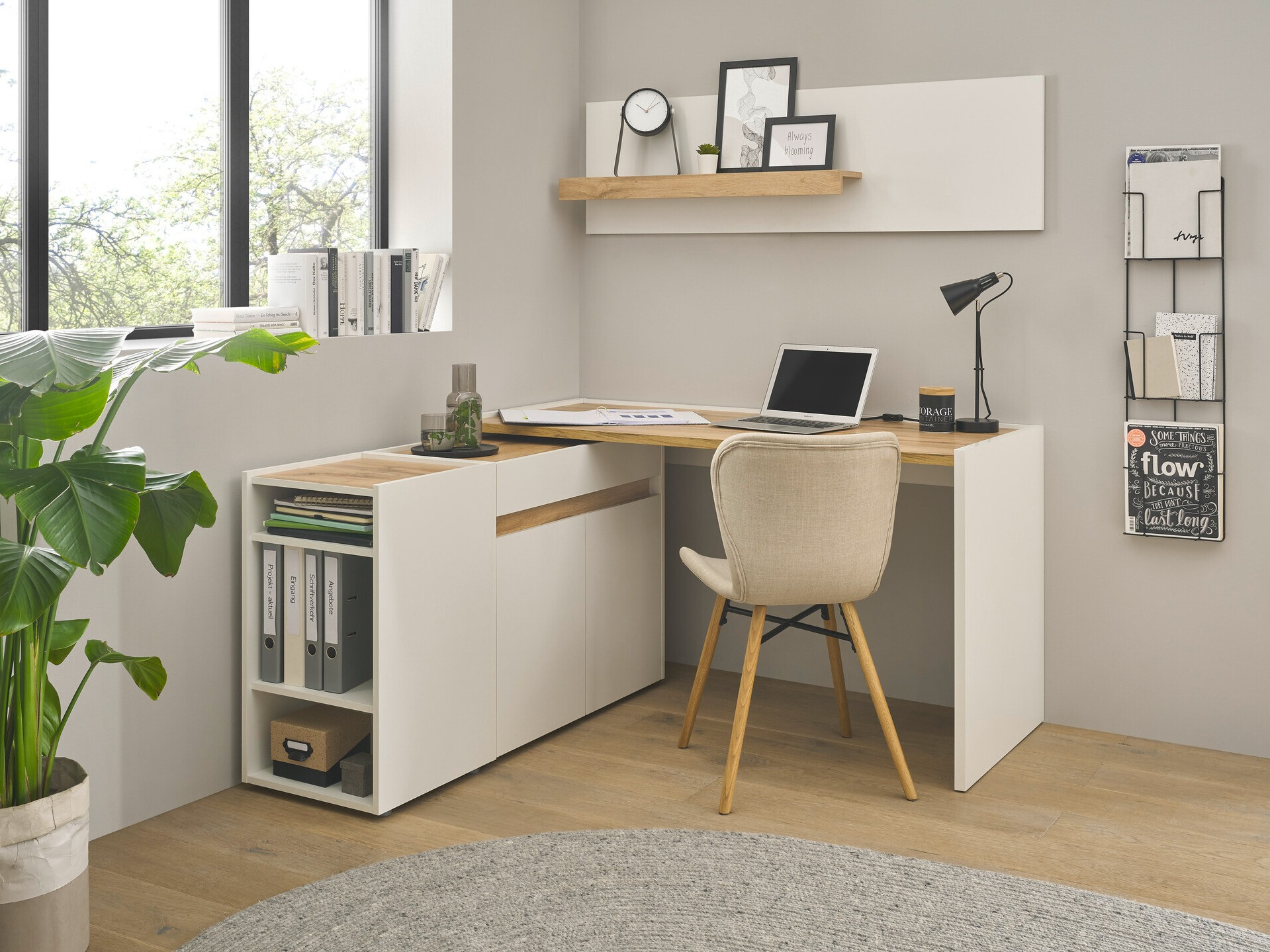 Otthoni iroda készlet Elbsori 152 (Fehér + Wotan tölgy)