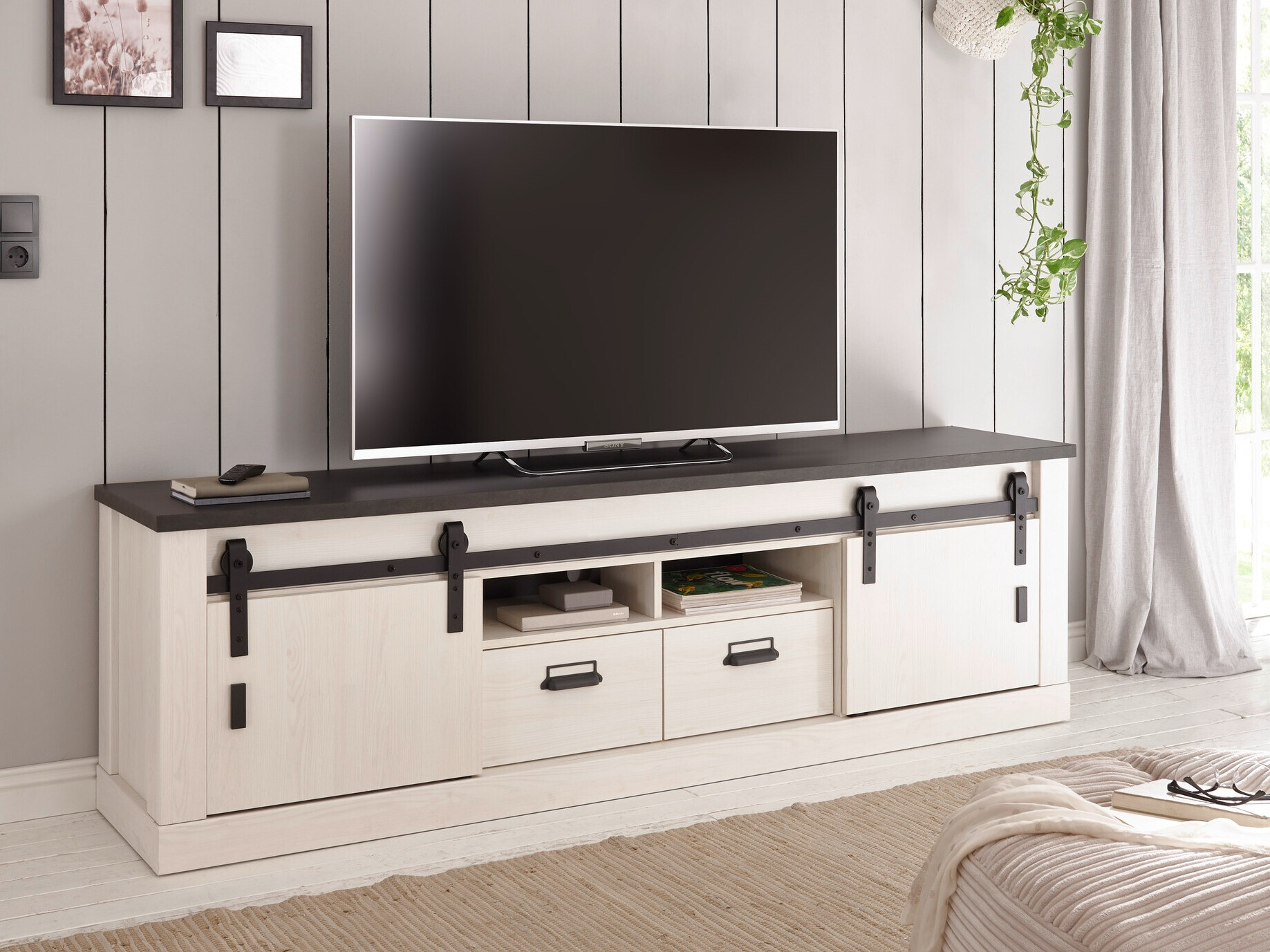 TV-állvány Cirtale 113 (Antracit + Fehérített fenyő)