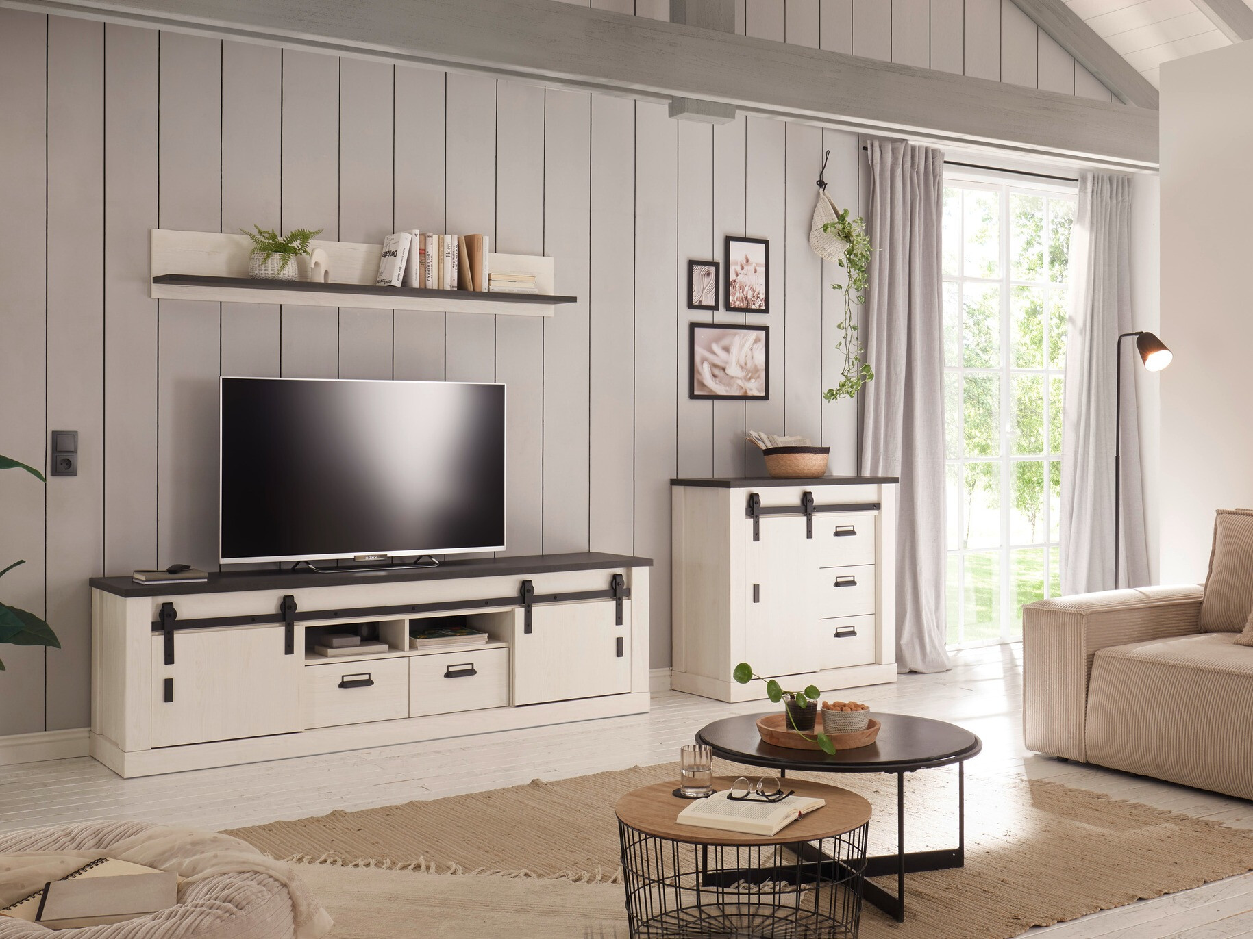 TV-állvány Cirtale 113 (Antracit + Fehérített fenyő)