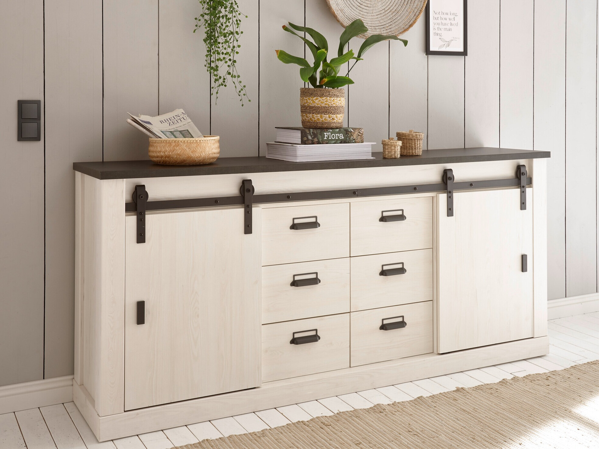 Komód Cirtale 118 (Antracit + Fehérített fenyő)