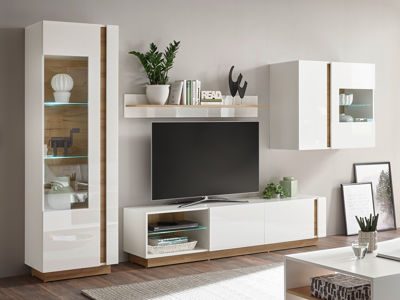 Nappali szett Veropho 113 (Fényes fehér + Grandson tölgy)