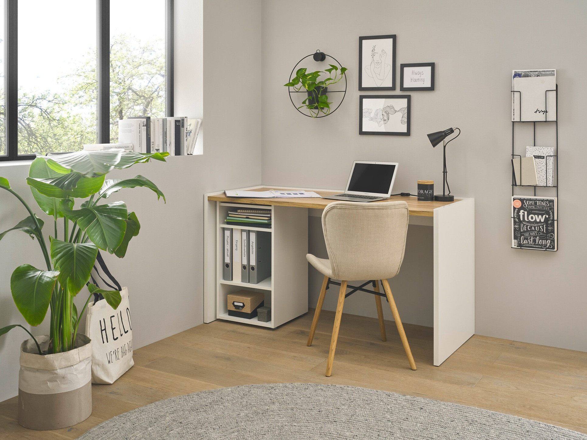 Otthoni iroda készlet Elbsori 153 (Fehér + Wotan tölgy)