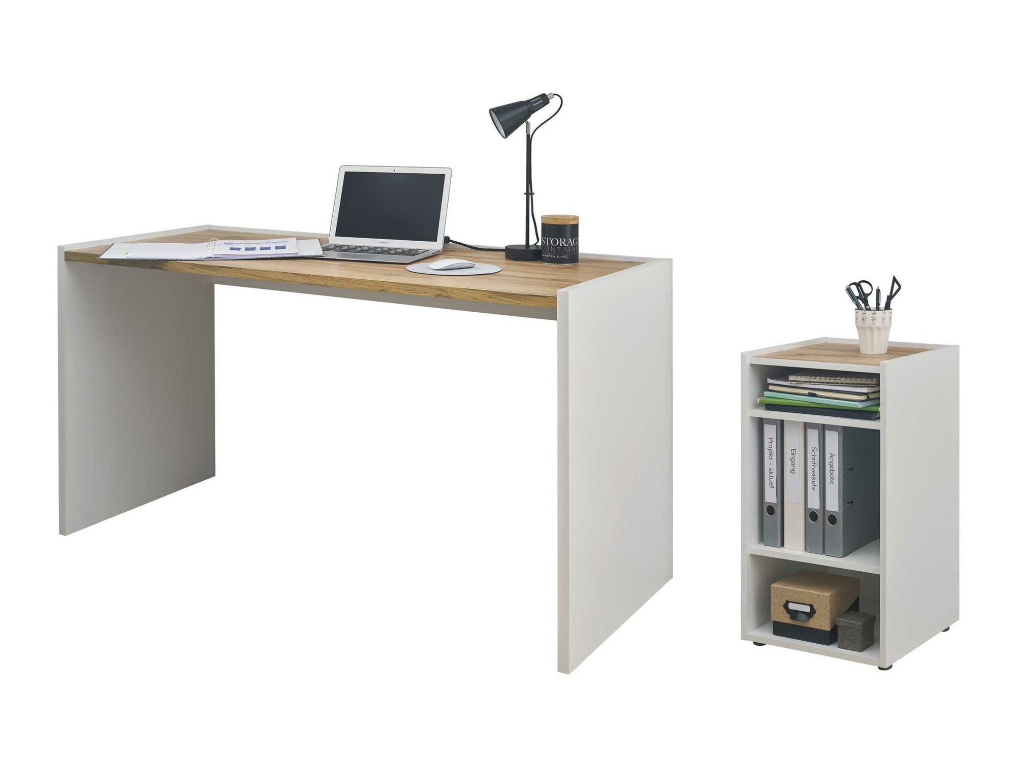 Otthoni iroda készlet Elbsori 153 (Fehér + Wotan tölgy)