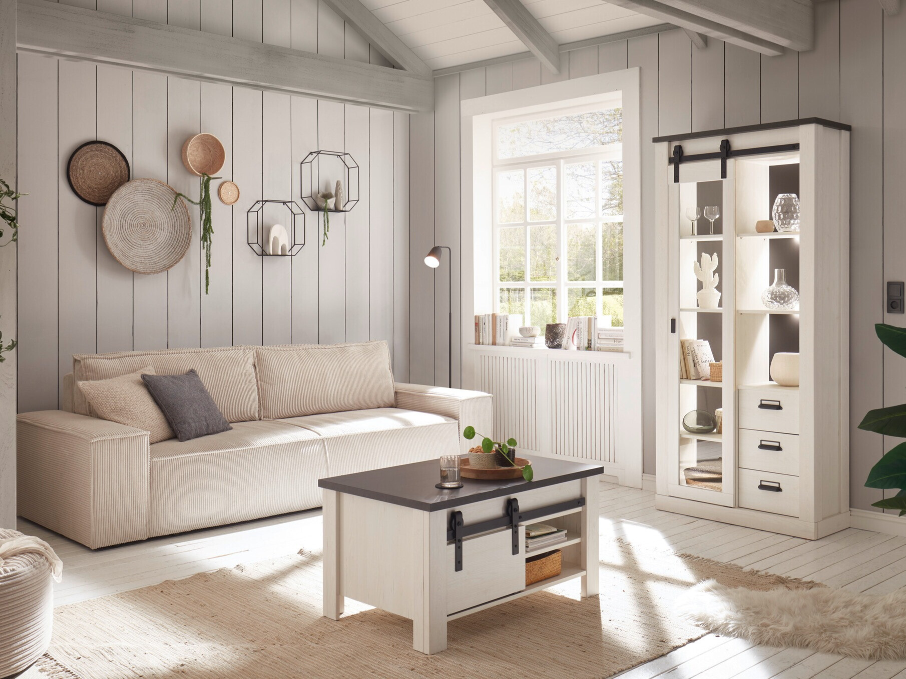 Könyvespolc Cirtale 121 (Fehérített fenyő + Antrahite)