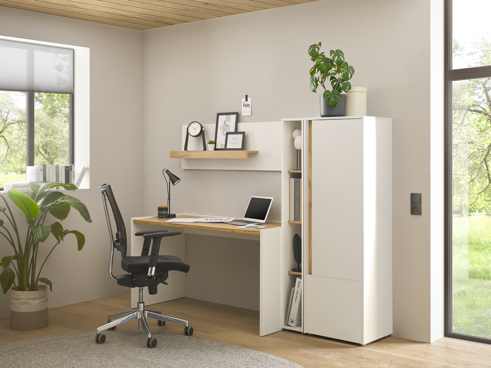 Otthoni iroda készlet Elbsori 154 (Fehér + Wotan tölgy)