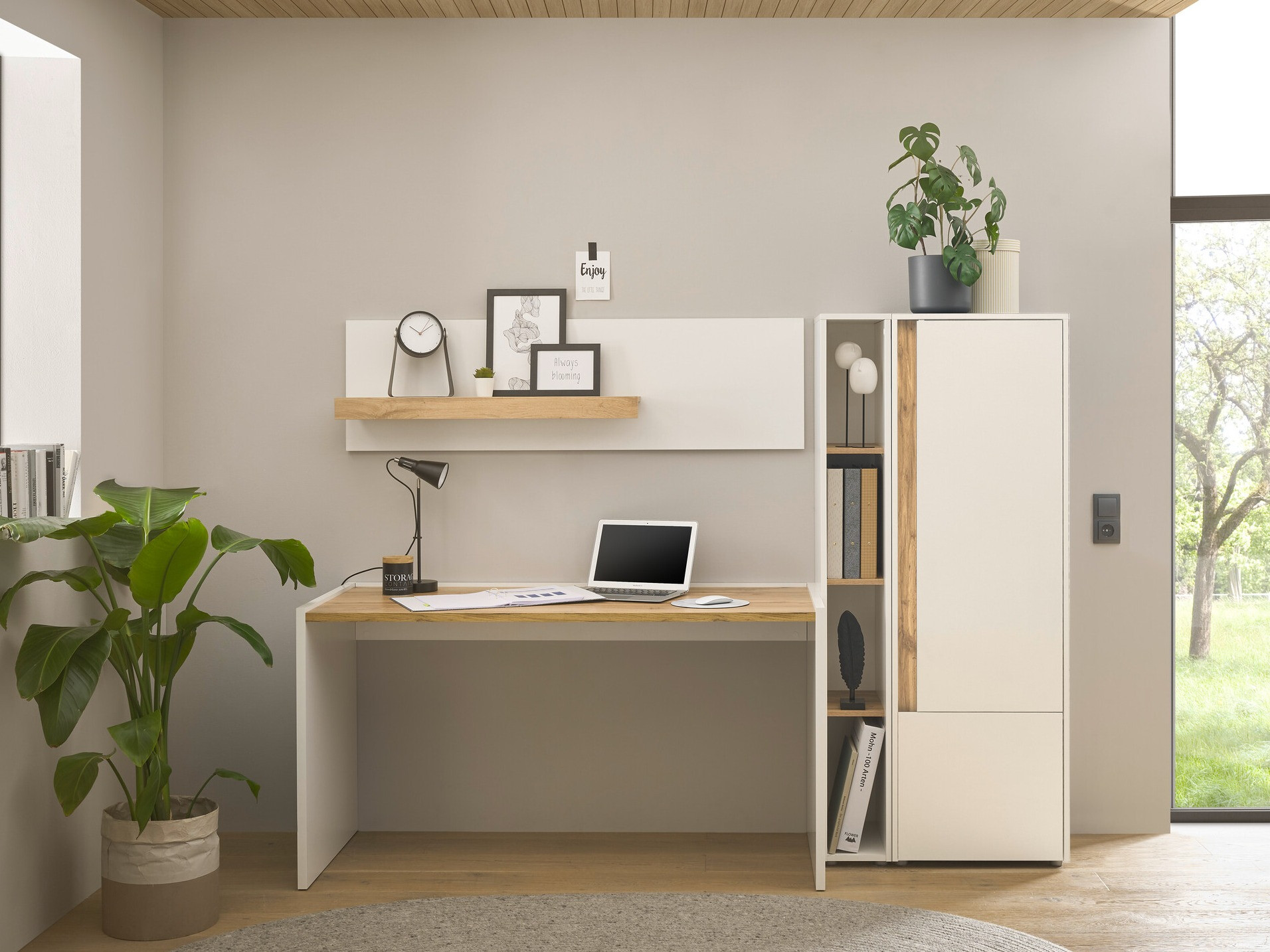 Otthoni iroda készlet Elbsori 154 (Fehér + Wotan tölgy)