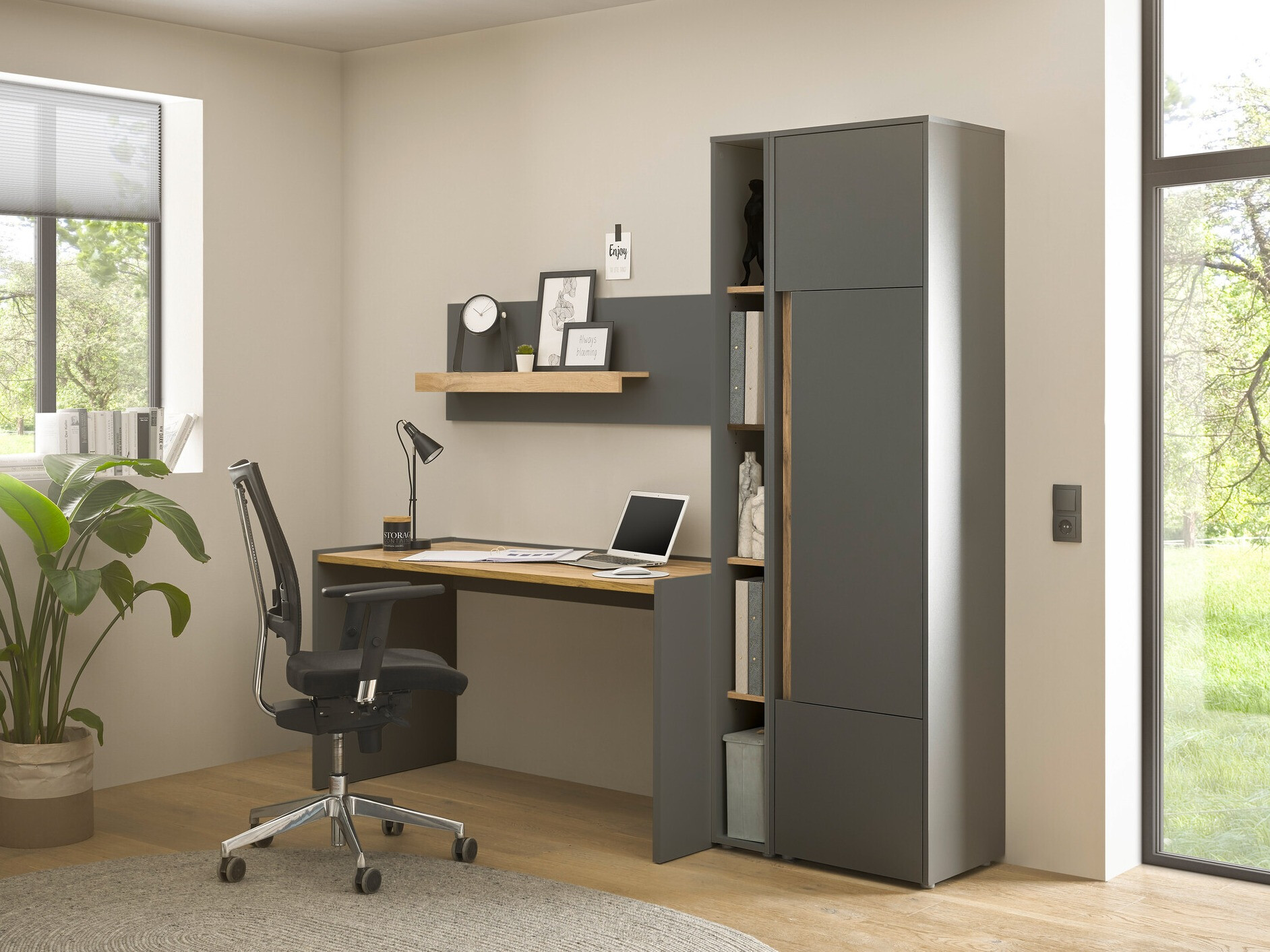Otthoni iroda készlet Elbsori 155 (Antracit + Wotan tölgy)