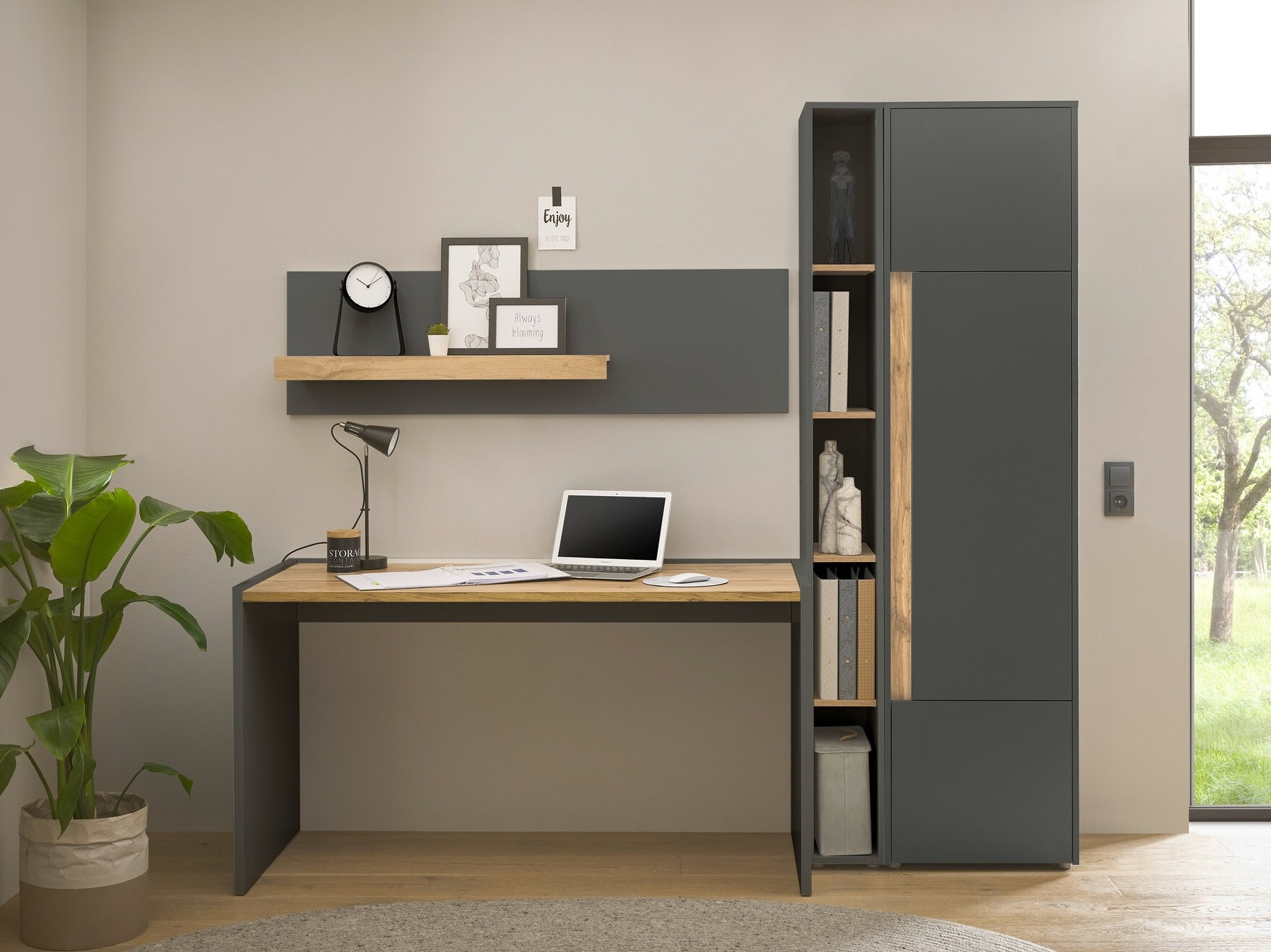 Otthoni iroda készlet Elbsori 155 (Antracit + Wotan tölgy)