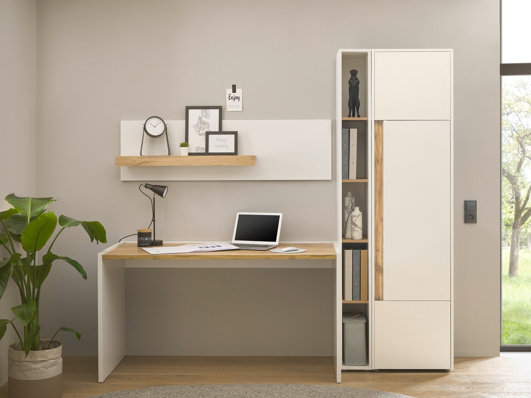 Otthoni iroda készlet Elbsori 155 (Fehér + Wotan tölgy)