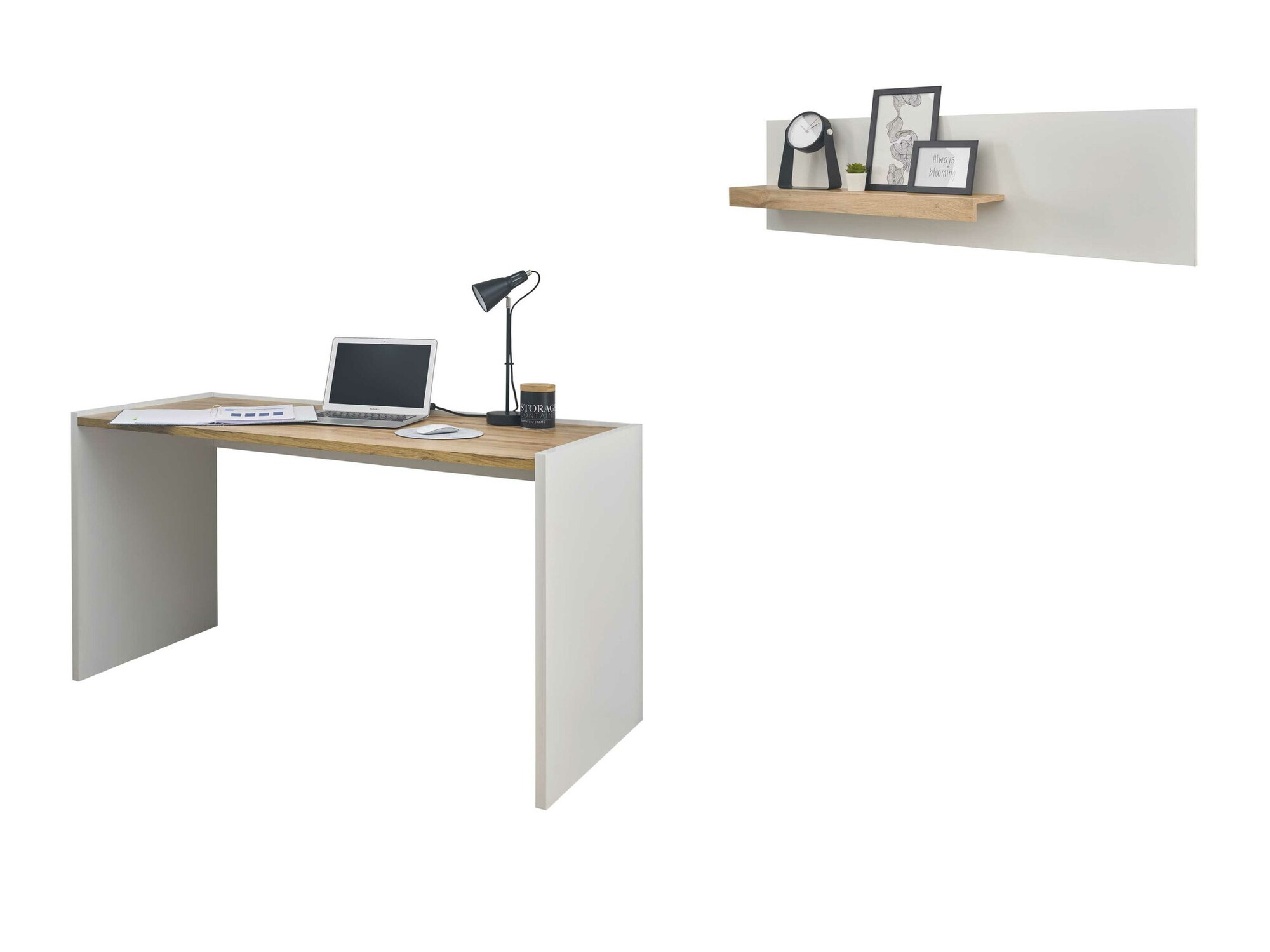 Otthoni iroda készlet Elbsori 157 (Fehér + Wotan tölgy)