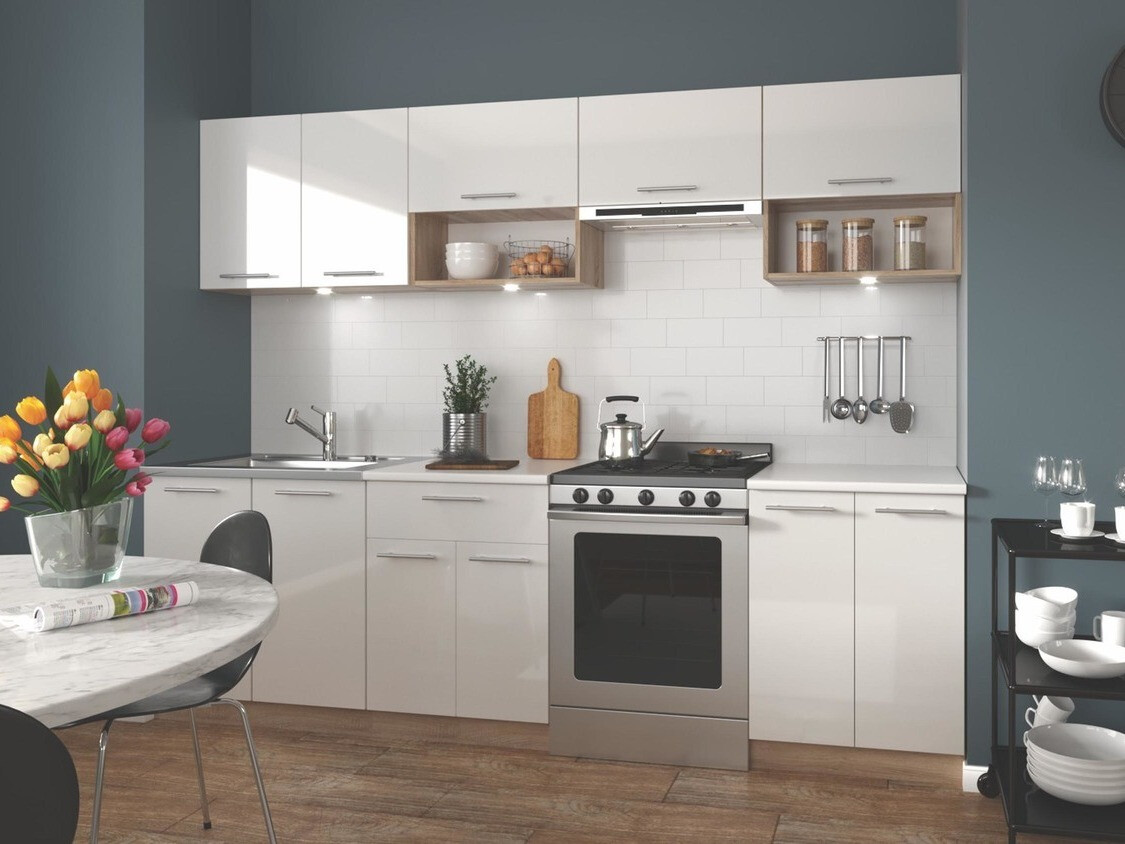 Konyhabútor Houston 858 (Fényes fehér + Sonoma tölgy)