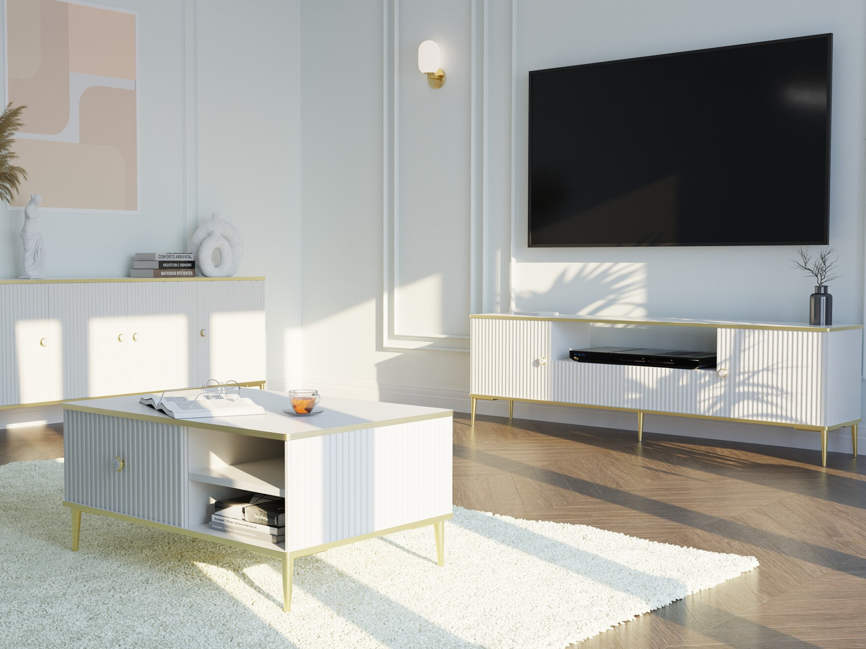 Dohányzóasztal Romciro 102 (Fehér + Aranysárga)