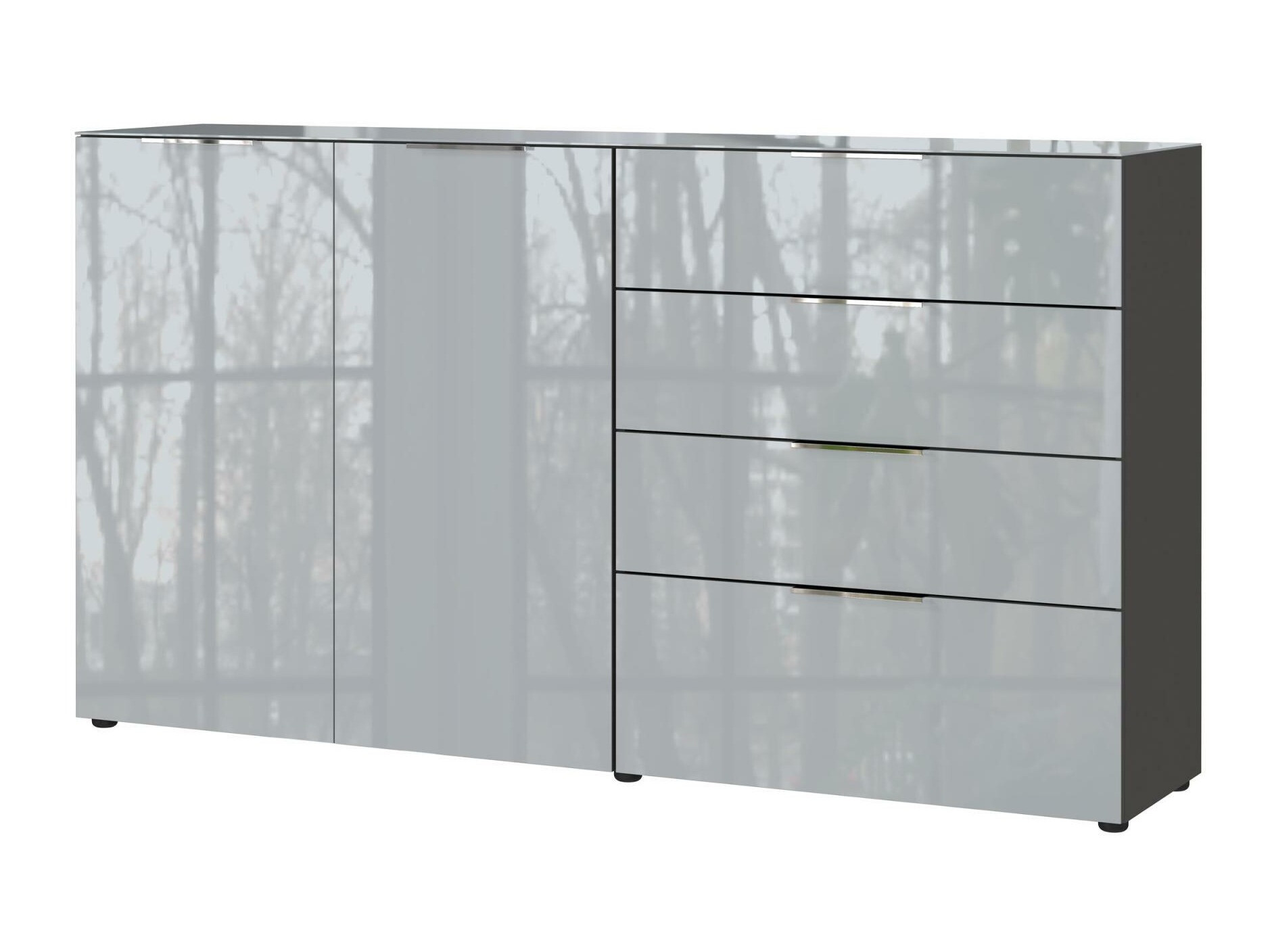 Komód Sacramento 302 (Grafit + Fényes szürke)