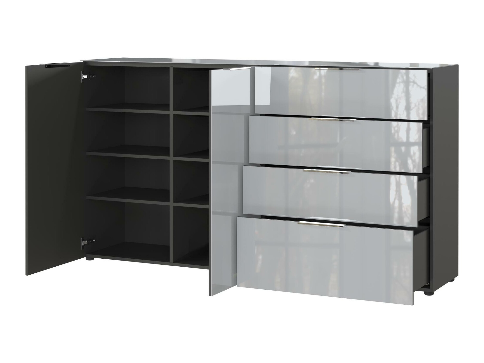 Komód Sacramento 302 (Grafit + Fényes szürke)