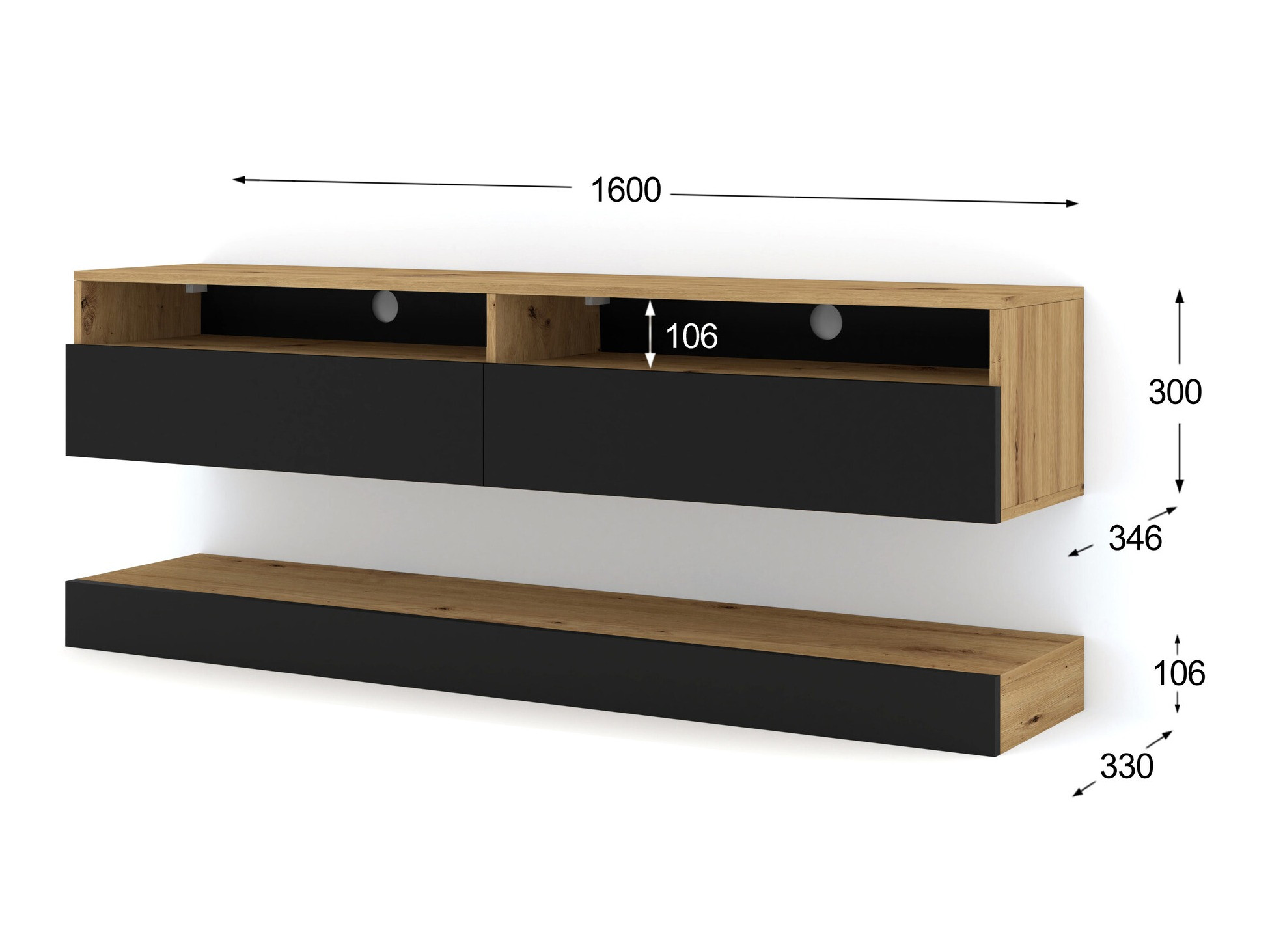 TV-állvány Buffalo 108 (Fekete + Artisan tölgy)