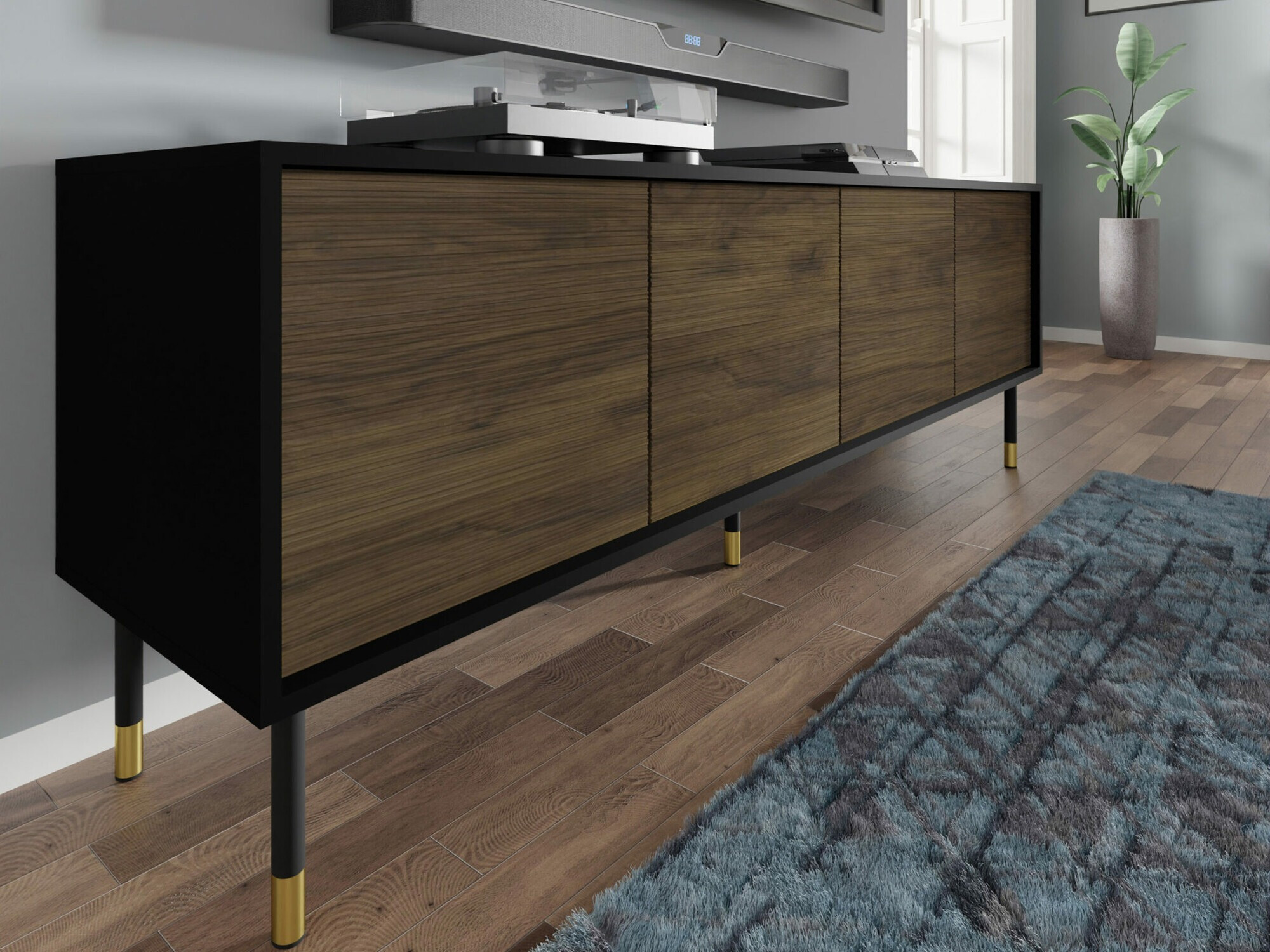 TV-állvány Romtole 100 (Fekete + Sötét tölgy)