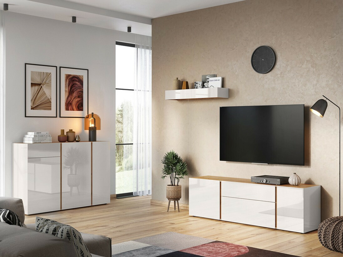 Komód Sacramento 291 (Fényes Világosszürke + Navarra tölgy)