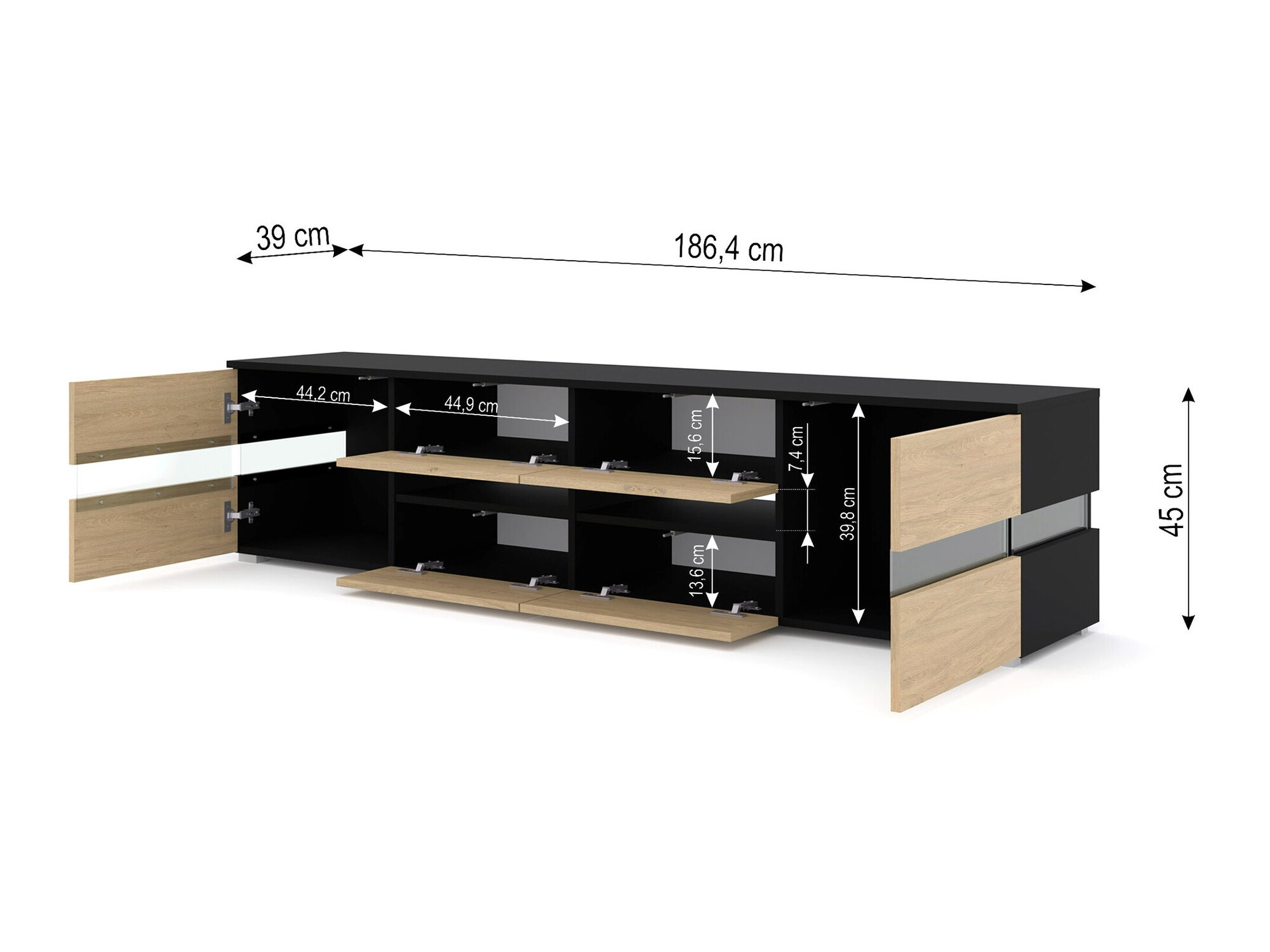 TV-állvány Buffalo 146 (Fekete + Tölgy)