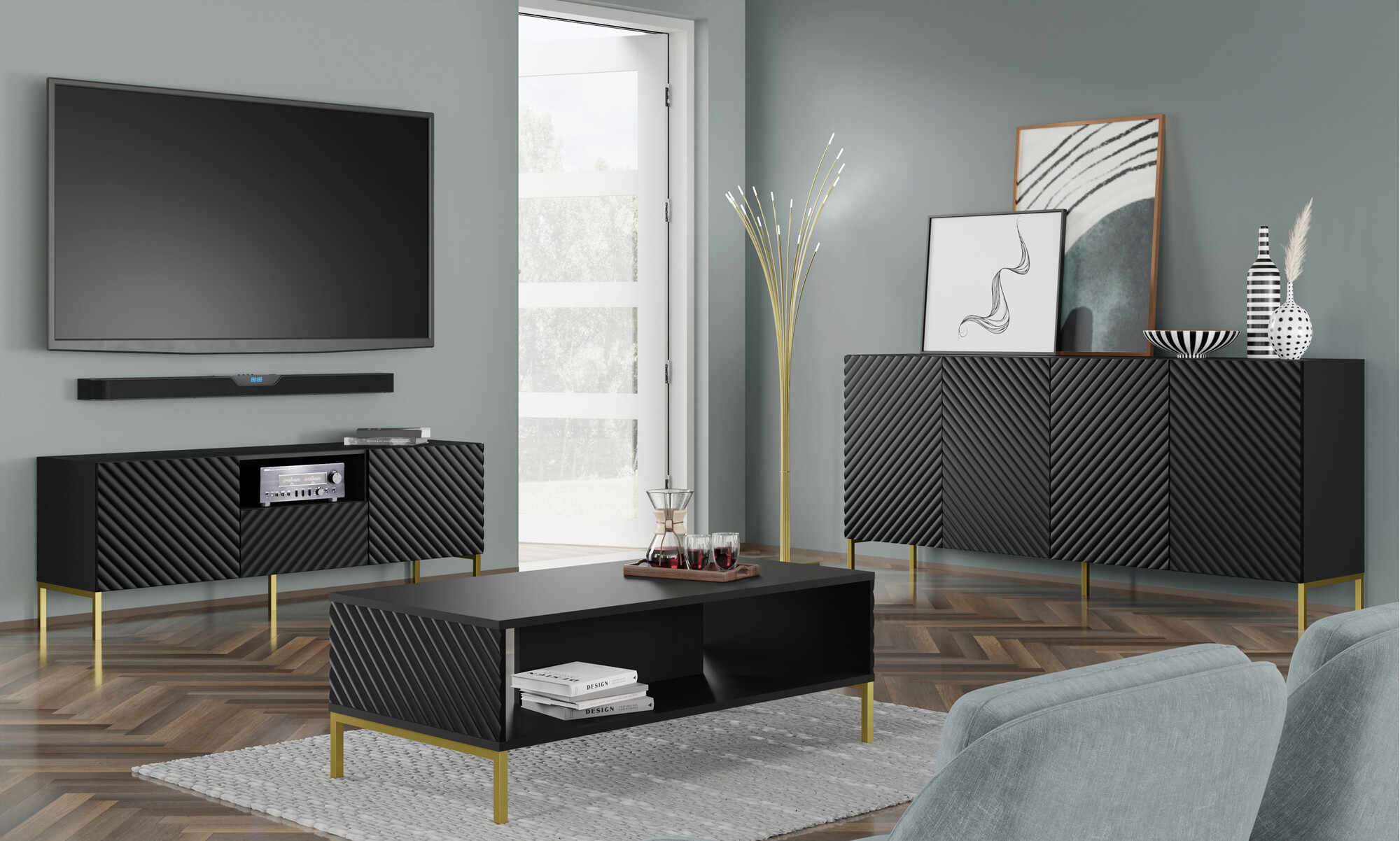 TV-állvány Fivremu 103 (Fekete)