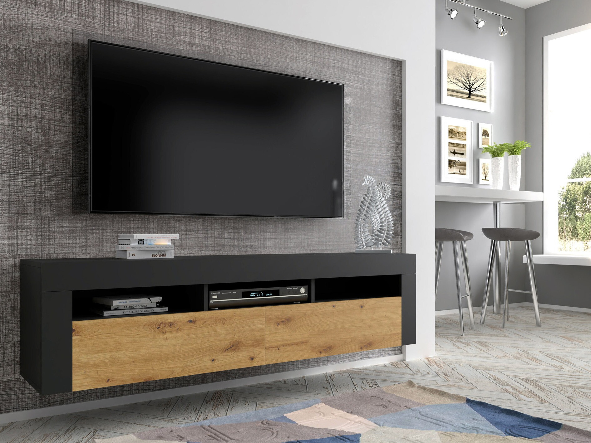 TV-állvány Buffalo 149 (Fekete + Artisan tölgy)