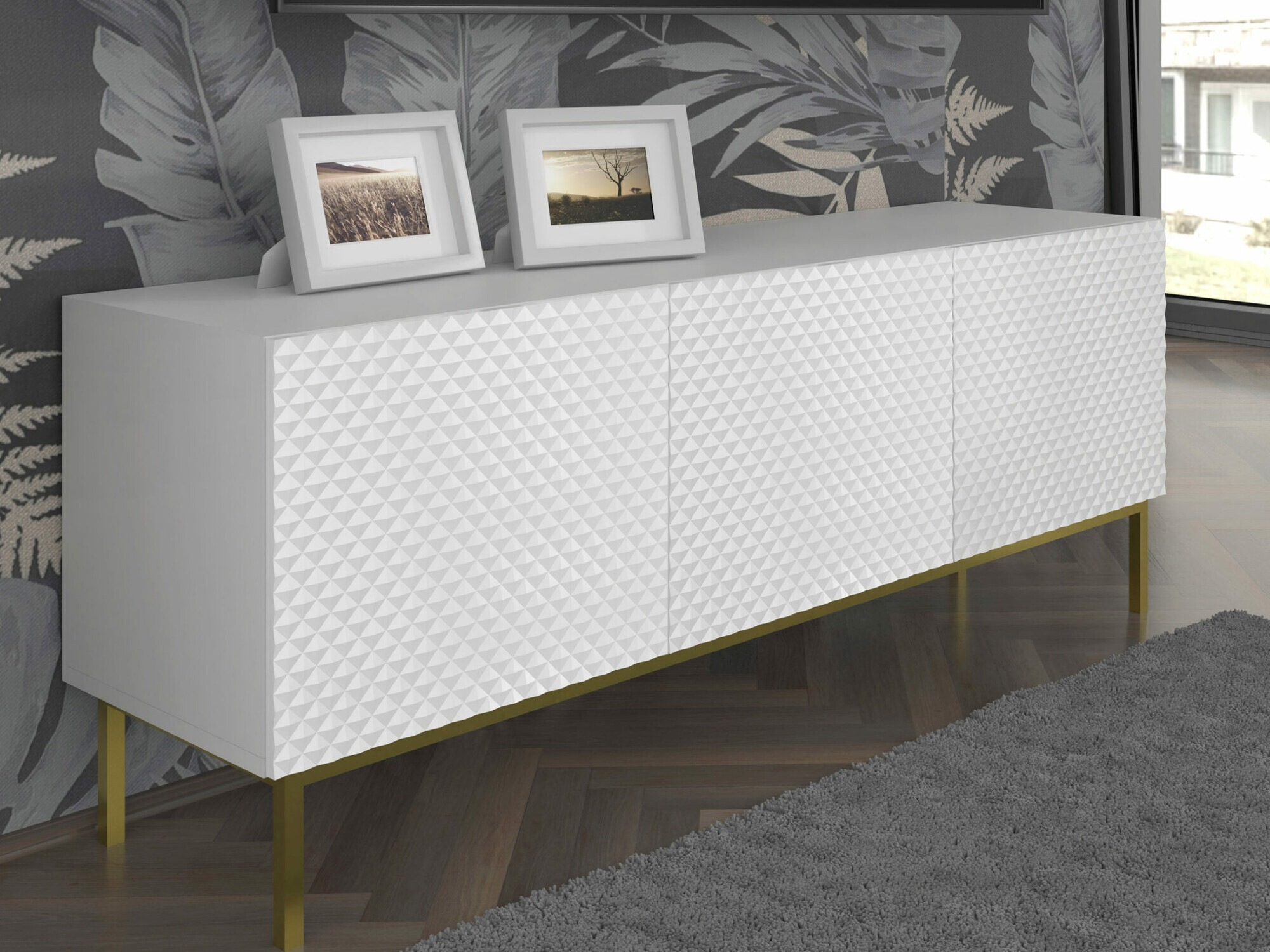 TV-állvány Odelomu 101 (Fehér + Fényes fehér)